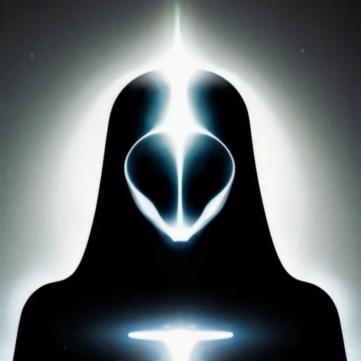 a close up of a person with a black hair and a white body, a still of an ethereal, unsettling image, female image in shadow, white glowing aura, ghostly form, anthropomorphic silhouette, fractal human silhouette, mysterious figure, symmetrical fullbody rendering, eerie person silhouette, ghostly figure, ultra ambient occlusion, single silhouette figure