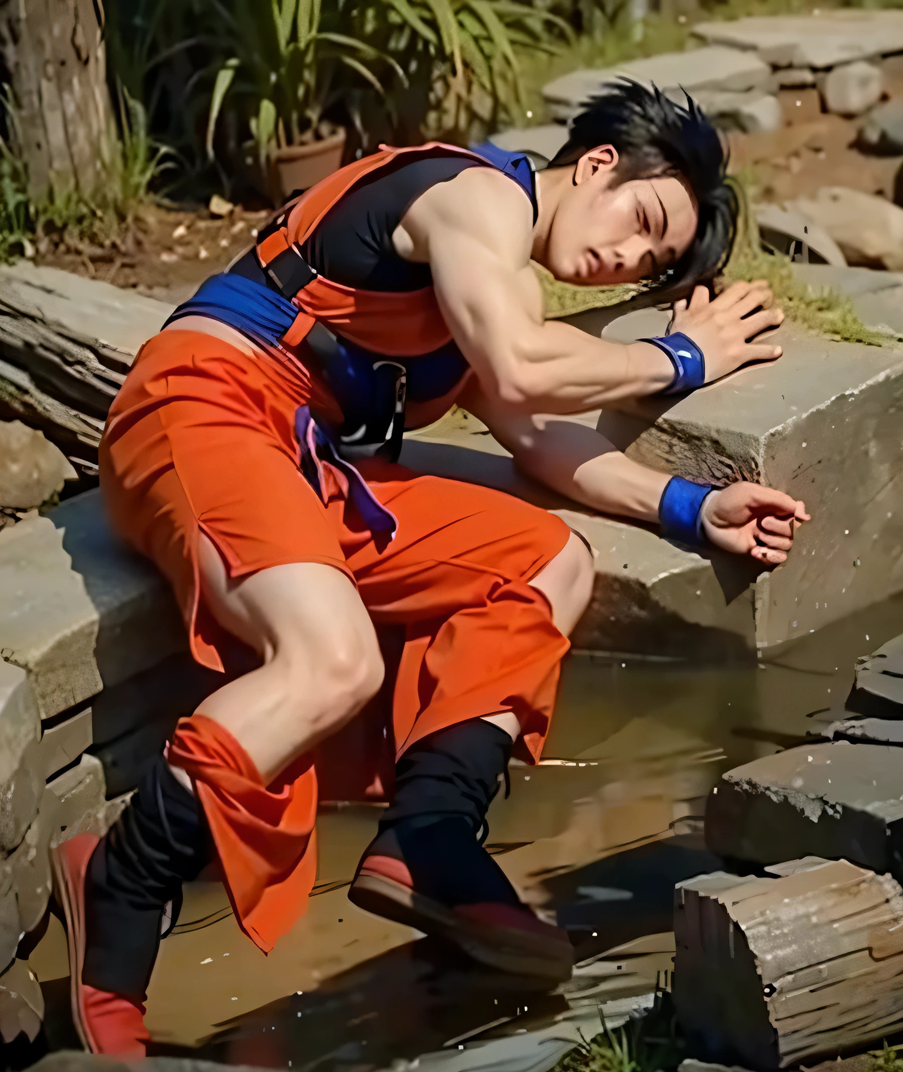 Mystic gohan beaten up with his clothes and pants thorn off