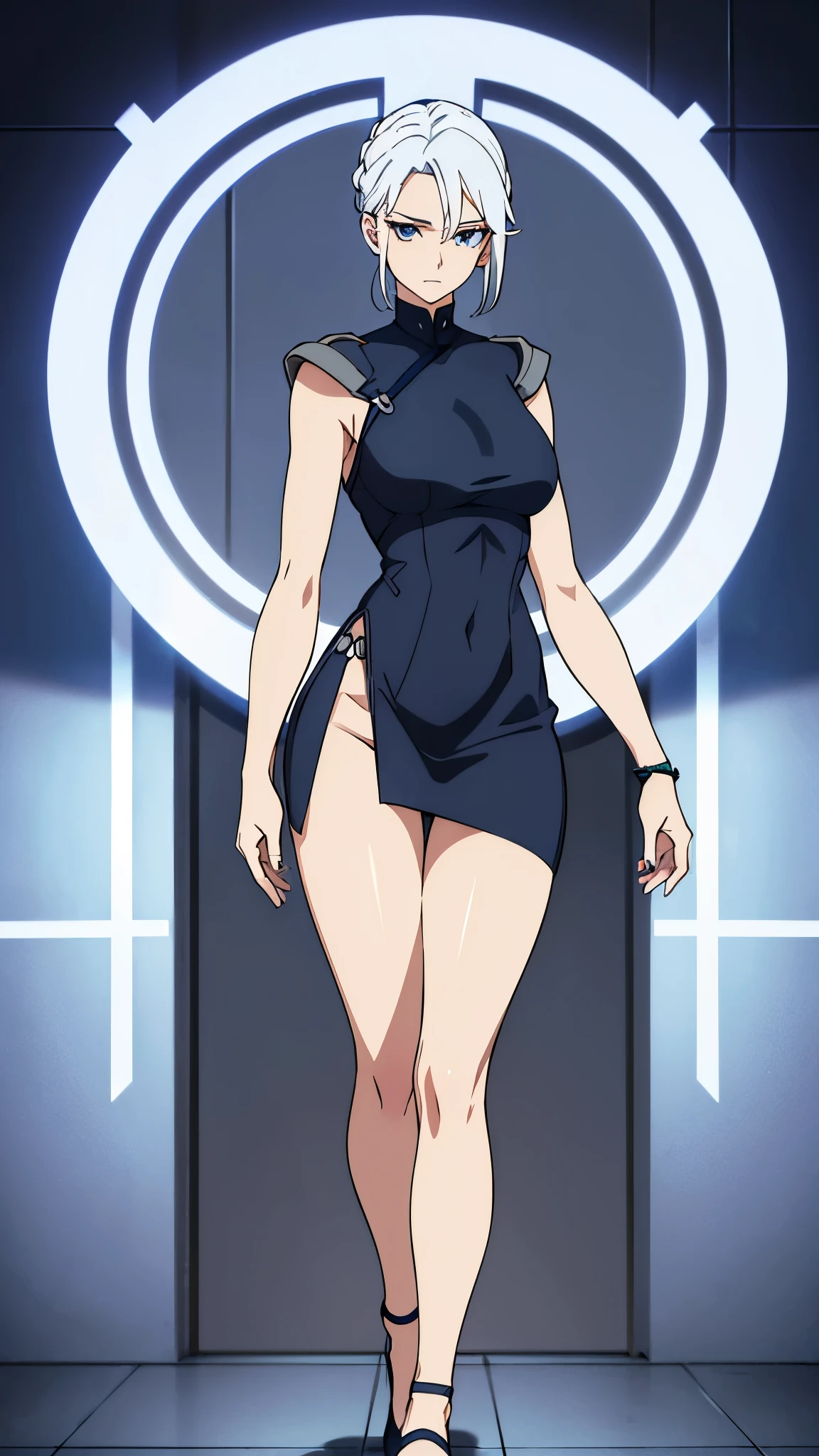 ((valorant jett)) ( its a girl with white hair from the game Valorant ) in office clothes. high quality, ultra detailed, masterpiece aesthetics, beautiful fingers, beautiful eyes, Beautiful face, Beautiful legs, Correct body proportions. ghibli style 2d style
