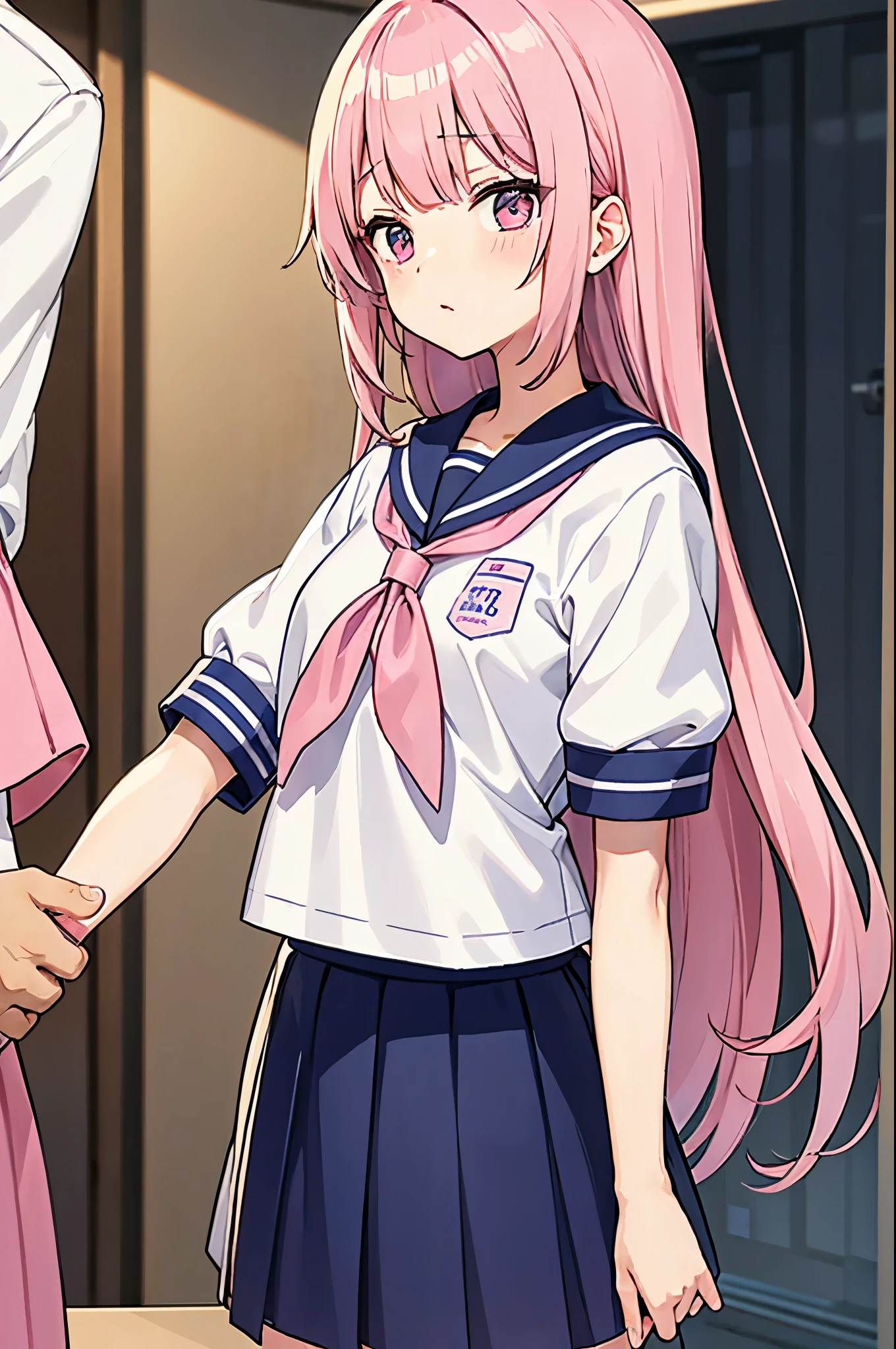 A pink-haired high school girl in a sailor uniform receives a vaccination、The man grabbed his arm、Take the syringe and stick it into your upper arm.。.