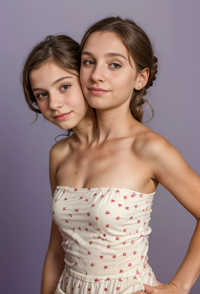 2heads, two headed girl, (a 10 year old girl and a 30 year old woman:1.5), (a brunette and a blonde:1.2)