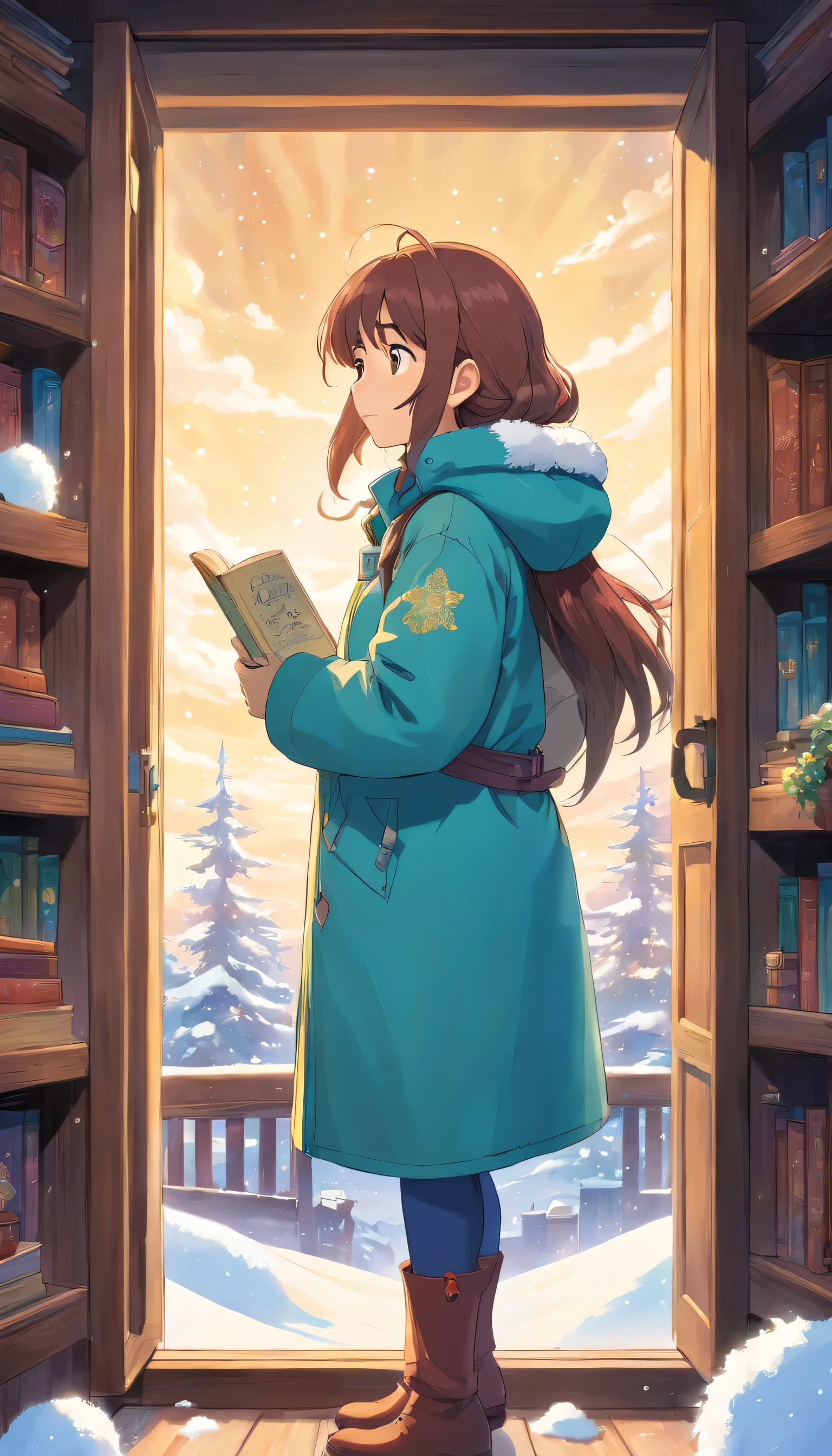 cure,Reject EMO,Very happy,Very happy,Face life with a smile,Sunlight,long hair,down jacket,Cloud commissary,Cloud pillows,It's snowing outside the window,Large floor-to-ceiling windows,snowflake,read a book