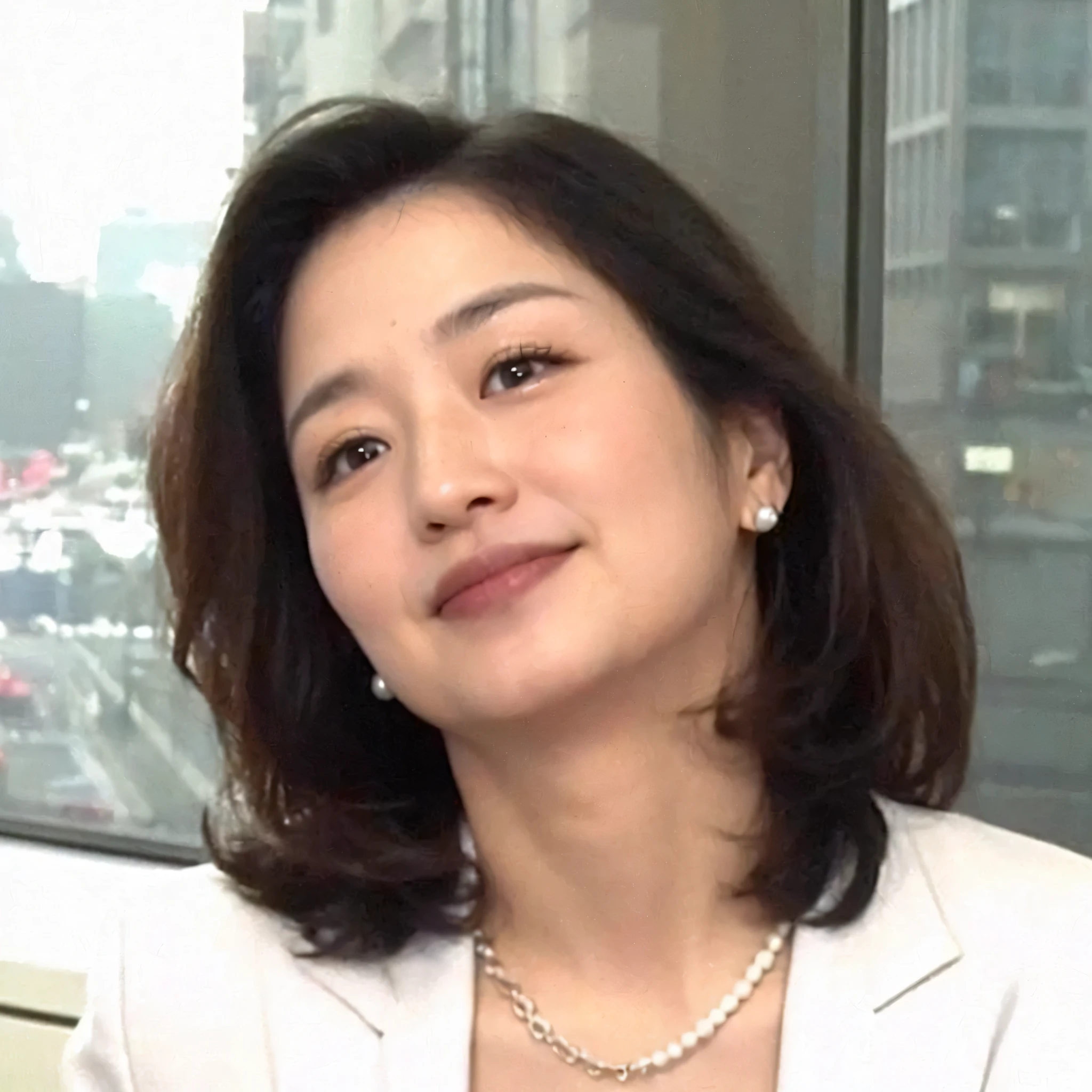 (table top:1.4), High resolution,(high quality:1.4),(40 year old Japanese woman:1.4),(facial wrinkles:1.4),beautiful woman,chest,smile,political funding ,white business suit