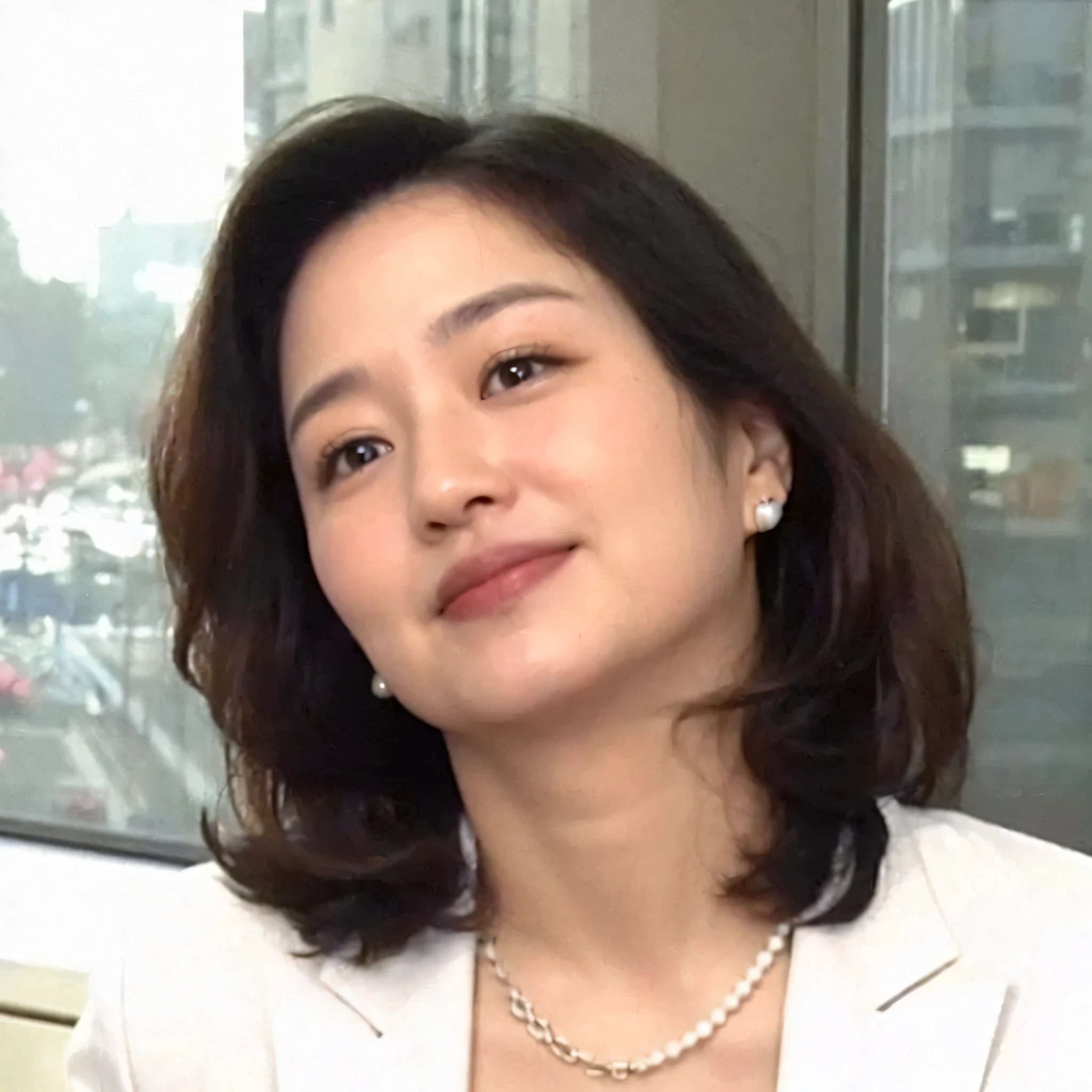 (table top:1.4), High resolution,(high quality:1.4),(40 year old Japanese woman:1.4),(facial wrinkles:1.4),beautiful woman,chest,smile,political funding ,white business suit