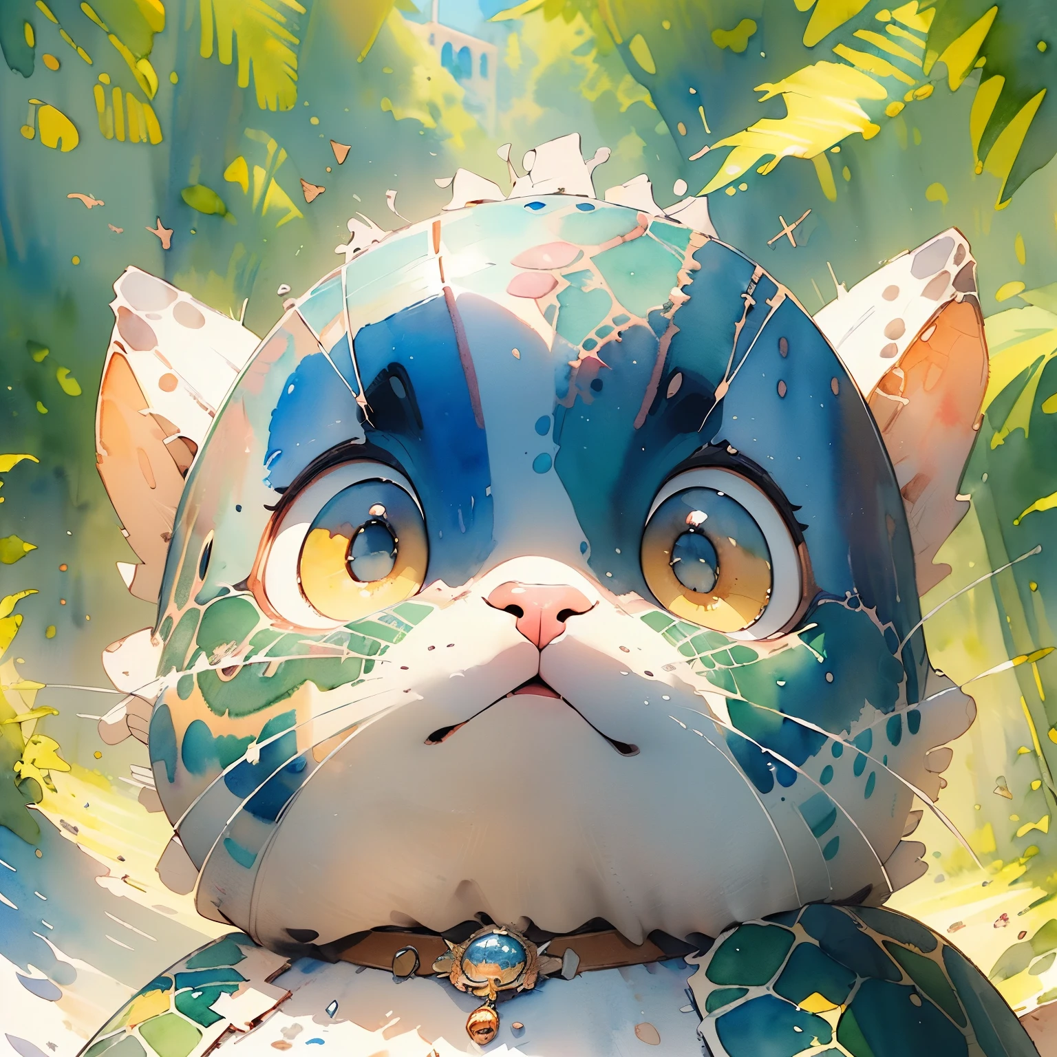 ((Best quality, 8K, Masterpiece: 1.4)),((Amazing detail: 1.3)),((Watercolor illustration: 1.2)),((high resolution: 1.1)),Thick painting style,(Critters),1 turtle,Yellow solid background,in style of ghibli,head portrait,Anime avatar,adorable expression,adorable,Beautifully meticulous,structurally correct,photorealistic,Photo art