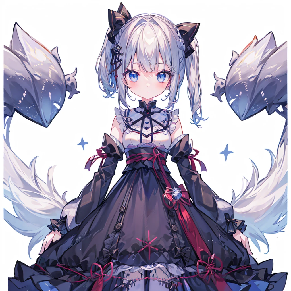 vtuber-fullbody、Star Fairy、((masterpiece))、((highest quality))、((Super fine))、pretty girl、gray hair、beautiful blue eyes、Kimono Goth 、ribbon、Angel&#39;s wing、🤍、((simple white background))、☆、