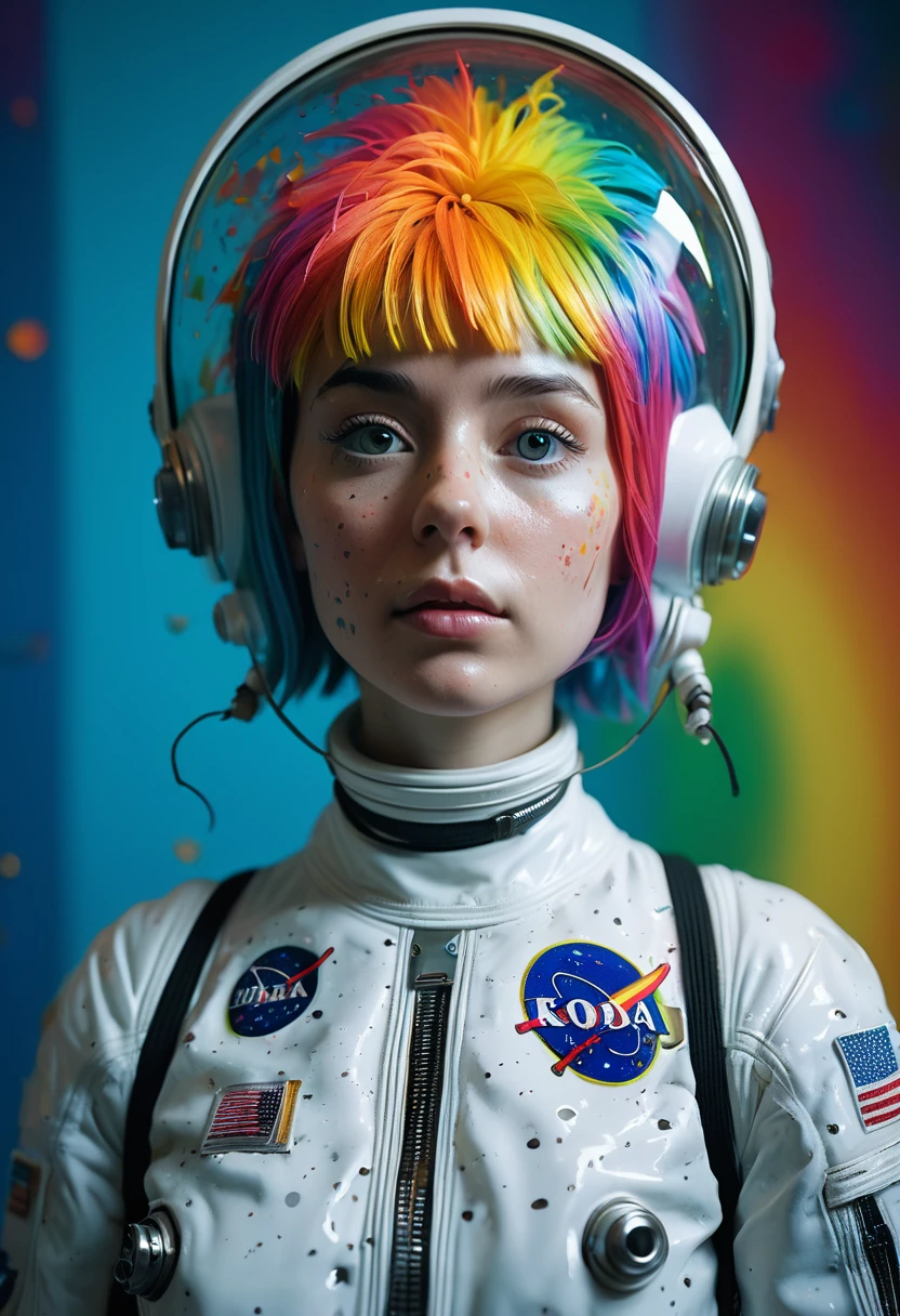 8K, ARTISTIC photogrAphy, best quAlity, mAsterpiece: 1.2), A (potrAit:1.2) Don Bluth Style  ASTRONAUT nude White-Black Toon Doll, full body RAW candid cinema, cyan hair, 16mm, color graded portra 400 film, remarkable color, ultra realistic, sad admosphere, dark lighting, oppressive atmosphere, depressive colors, kodak portra 400, photograph,r, Natural Light,  Pinhead lighgts, blur reflection, Brush Strokes, Smooth, abstract, Splatter, Oil On Canvas, rainbow colors, fractal isometrics details bioluminescens : a stunning realistic photograph of wet bone structure, 3d render, octane render, intricately detailed, titanium decorative headdress, cinematic, trending on artstation | Isometric | Centered