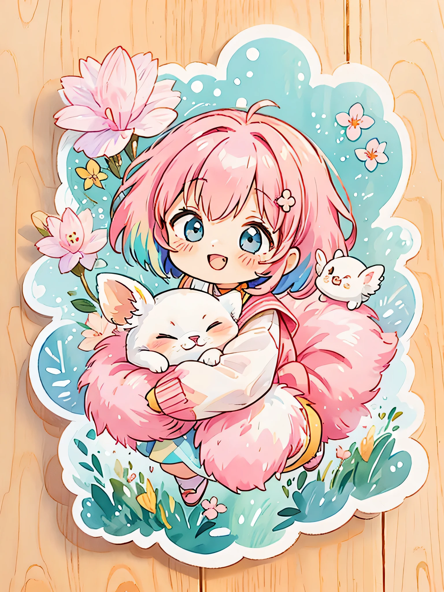 Momoko Sakura style、 Kawaii Design, most beautiful girl ever、Chibi, Colorful bob hair、cute animals、best smile