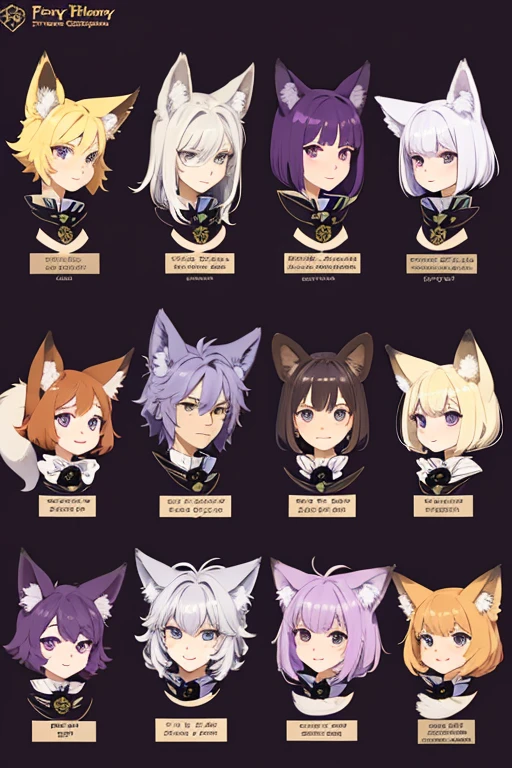 character design sheet,hairy, Purple, people, fox ears,witch,dandelion,fine