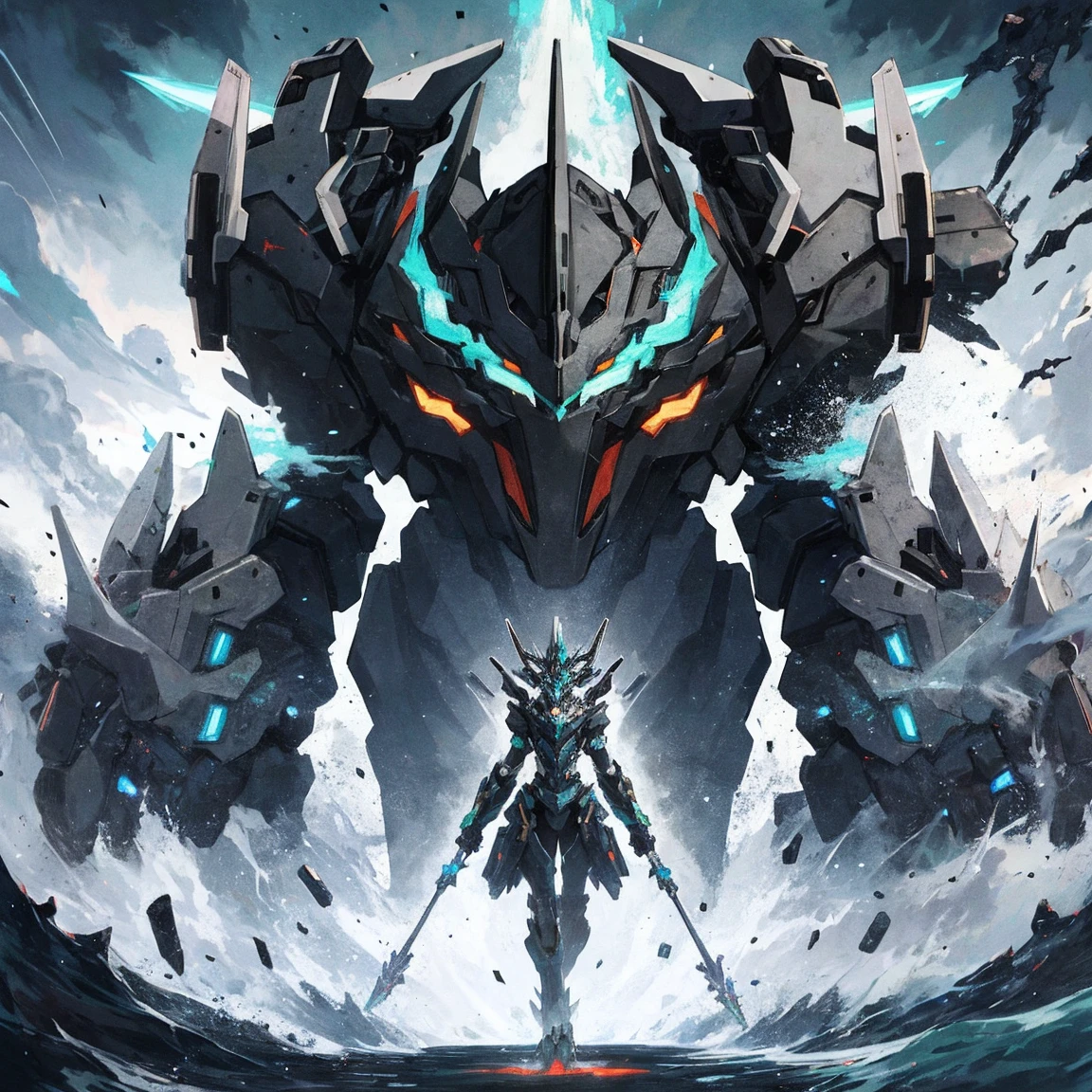 White and black mechs, Dragon helmet, Claw Weapons, Huge claws, attack, green, navy, very detailed, black, beast, animal, myth, dark, cavalier, crush, 4 honpa,