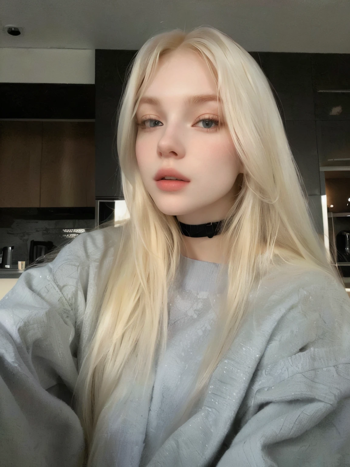 blonde woman with long hair and a chokehold on her neck, cabelo loiro muito claro, cabelo loiro extremamente claro, cabelo claro, her hair is white, very very pale white skin, very very very pale white skin, Anna Nikonova aka Newmilky, 18 anos de idade, Yelena Belova, 🤤 retrato de , very pale white skin, dasha taran