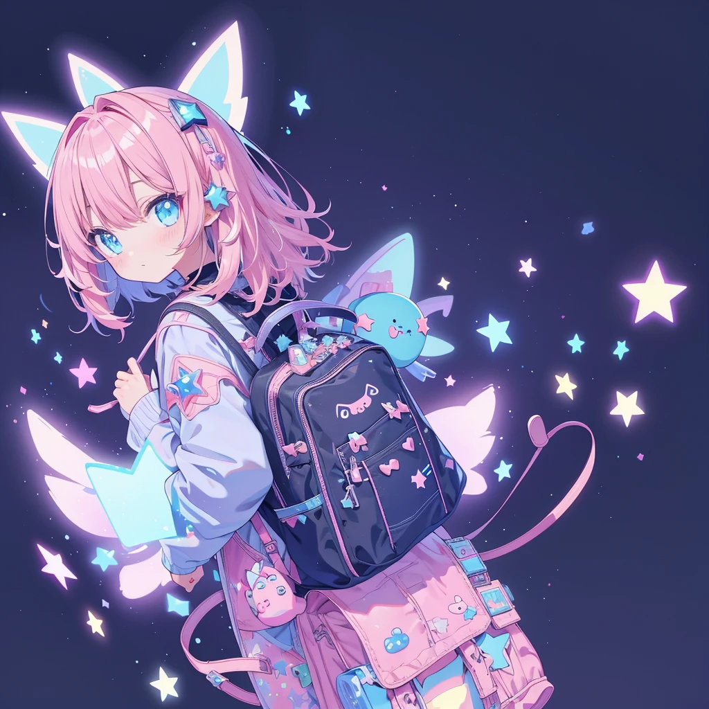 Star Fairy、cyber punk、simple background、kawaiitech、Star-shaped backpack、