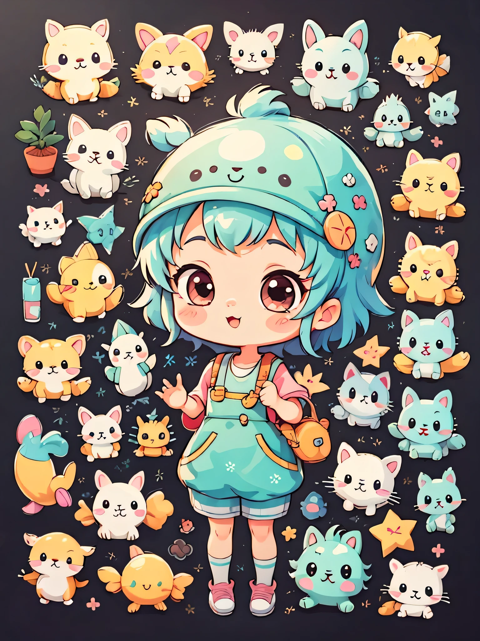 Fujio Akatsuka Style, Kawaii Design, most beautiful girl ever、Chibi, Lots of friends