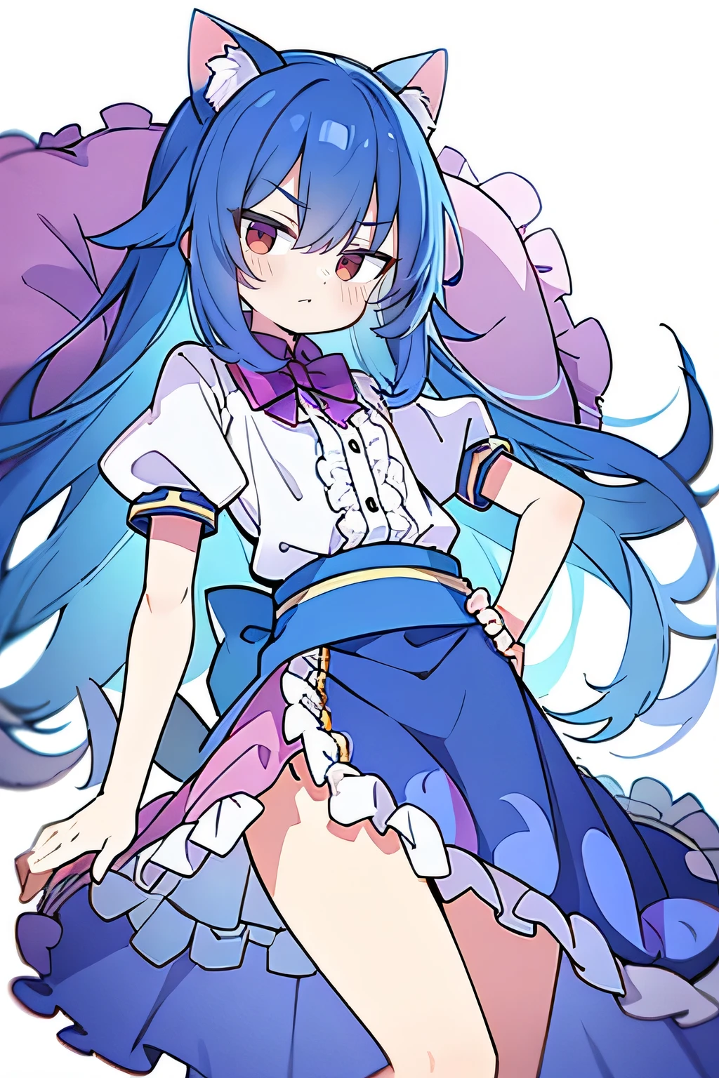 (Masterpiece), best quality, expressive eyes, perfect face, 1girl,
Put your hands on your waist, fair, gorgeous, Japanese comics, girl, Lola, young angel, blue hair, blue hair, flowing clothes, hug the waist, hug the waist, hands on hips, hands on hips, lay down , lying on the ground, legs on the ground, flat chest, cat ears