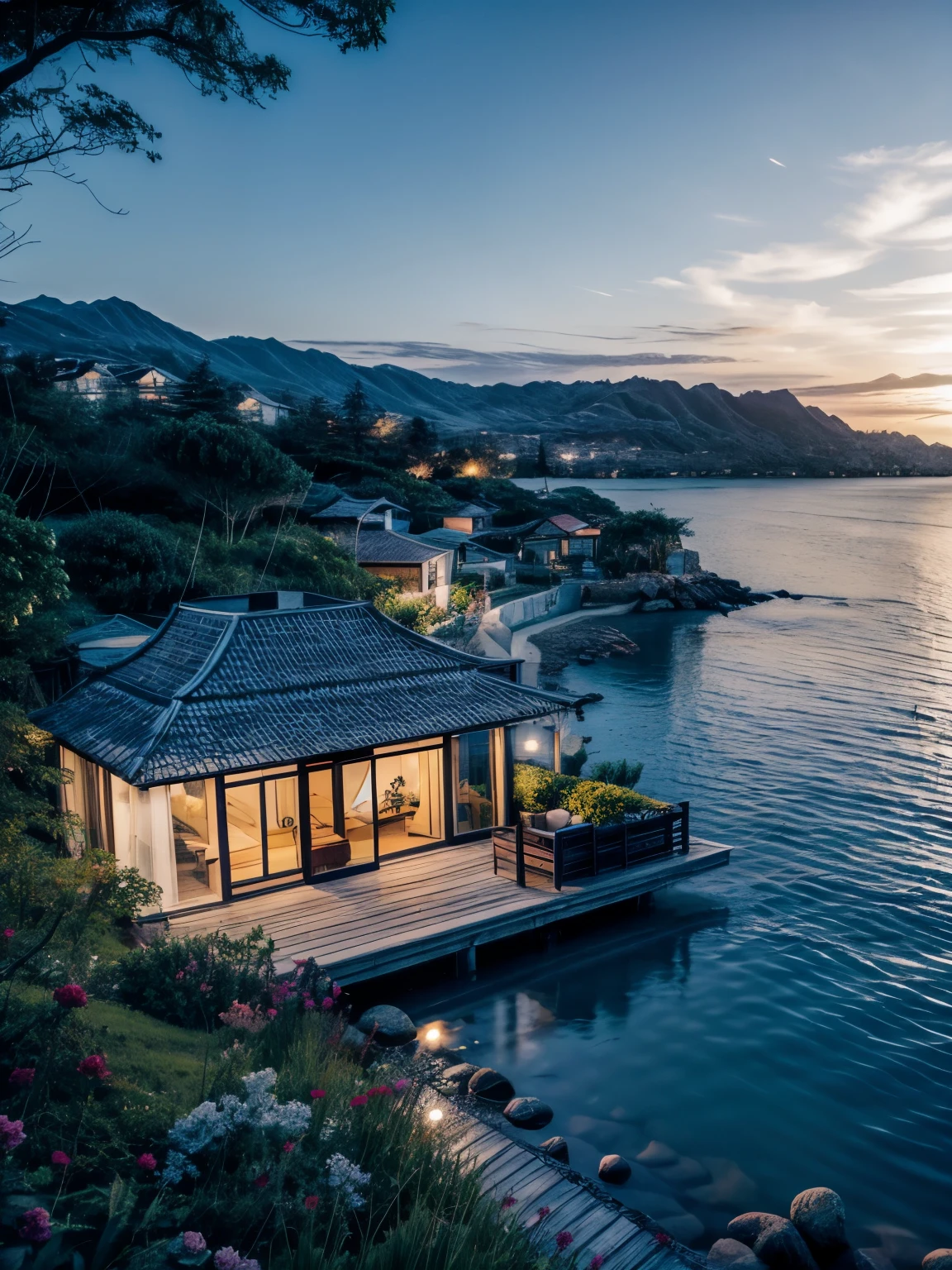 cottage、on the water、villa、beautiful、fashionable、One side is water、Ocean View、水上cottage