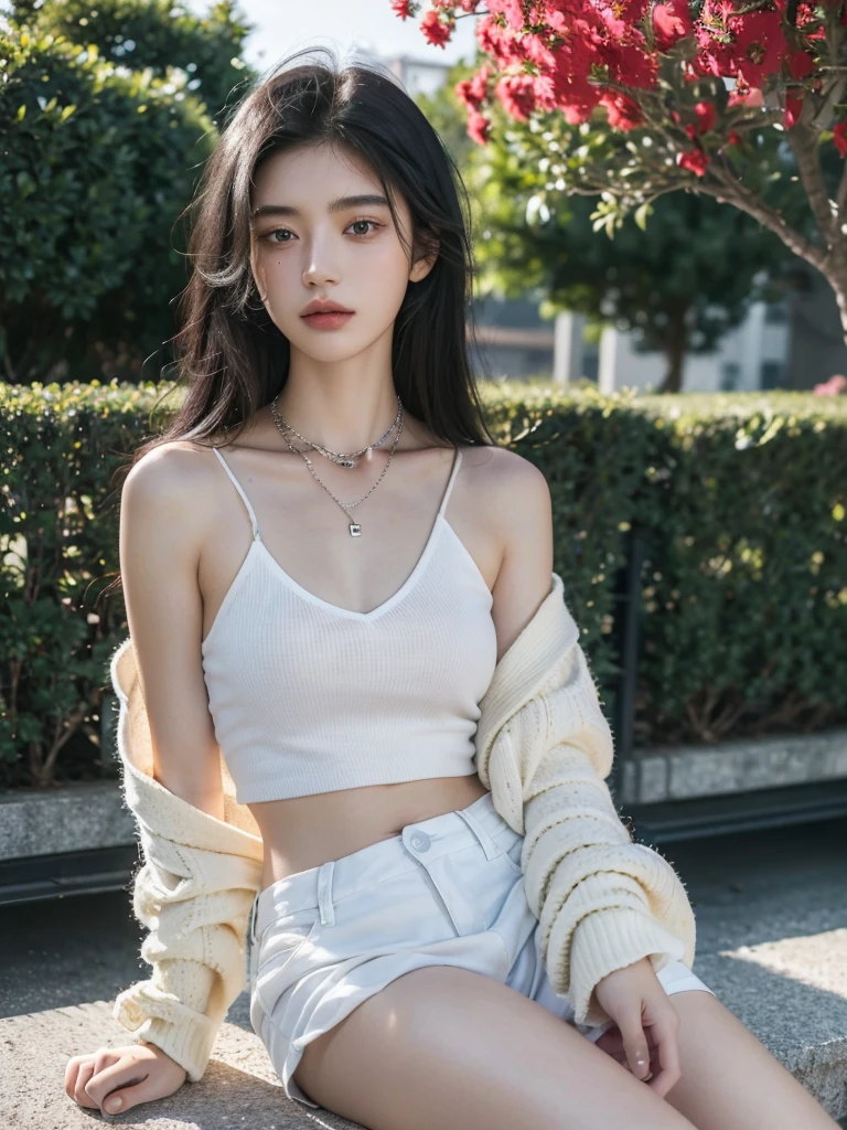 ( masterpiece, top quality, best quality,8k, girl,ultra detailed,raw photo:1.5),(photorealistic:1.4), (black hair:1.5), (cinematic lighting), PerfectNwsjMajic, , Surrealism, UHD, ccurate, Super detail, textured skin, High detail, Best quality, dynamic angle, (high nose,White skin),[Beautiful blue eyes],[flat chest:large breasts:0.5],(1girl),(good anatomy:0.5)),(outside:1.5), Necklaces,