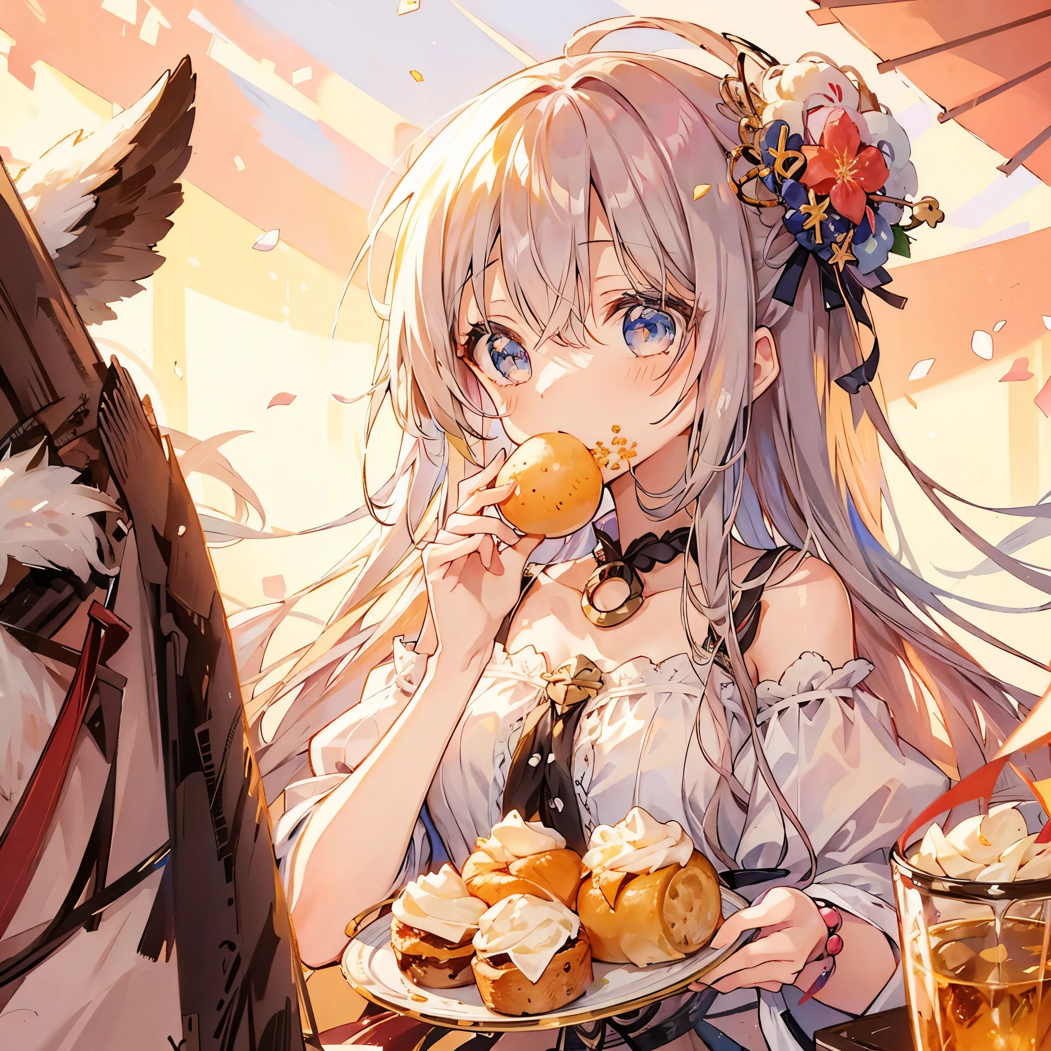 anime girl シュークリームを食べる and a シュークリーム on a plate,