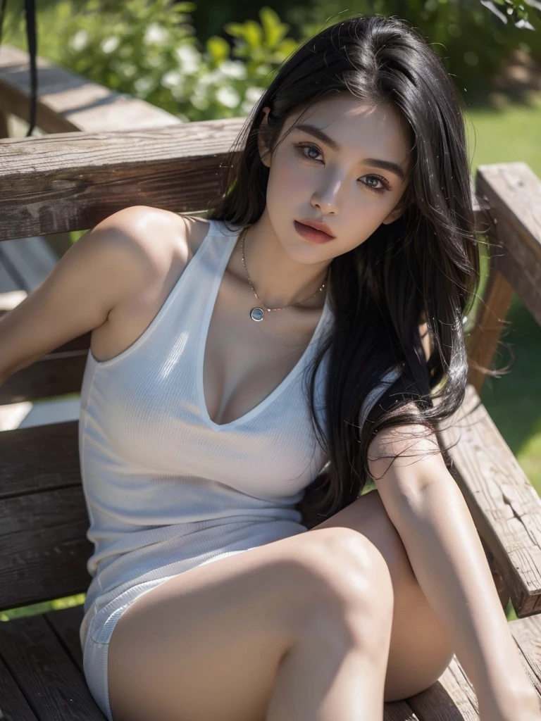 masterpiece, Ultra realistic, 16k, high quality, incredibly detailed, dream aesthetic, dream atmosphere, cinematic, work of art, (sharp focus: 1.5), (photorealistic: 1.3), featured (Beautiful goth Girl), pretty brunette girl (charming seductress). cinematic, detailed, 16k sharp focus, realistic. Gorgeous. Seductive (evil). Natural black hair (realistic texture), illuminated silky and shiny hair, detailed hair (realistic), (natural). gorgeous detailed face (charming seductress). flushed cheekbones (Rosy cheeks), tanned skin , (white skin) alabaster skin that seems to glow ethereally. Her attire is goth. Voluptuous form. Turquoise blue eyes (evil eyes look). A symmetrical face ::2 goth clothes + trending on artstation + fantasy art + realistic cloth + fractals in the background, flowing hair --aspect 9:21 --uplight his otherworldly beauty. realistic skin texture, pale-white skin illuminated. realistic perfect shading. absurdres, realistic textures. solo, alone, 1girl. looking at viewer. female muscular body, toned body, defined muscles. Large natural breasts, cleavage. pantyhose, sexy gothic (black) dress (realistic texture). In Different positions at different angles. Day background. unbelievably real, best quality, Photorealistic.