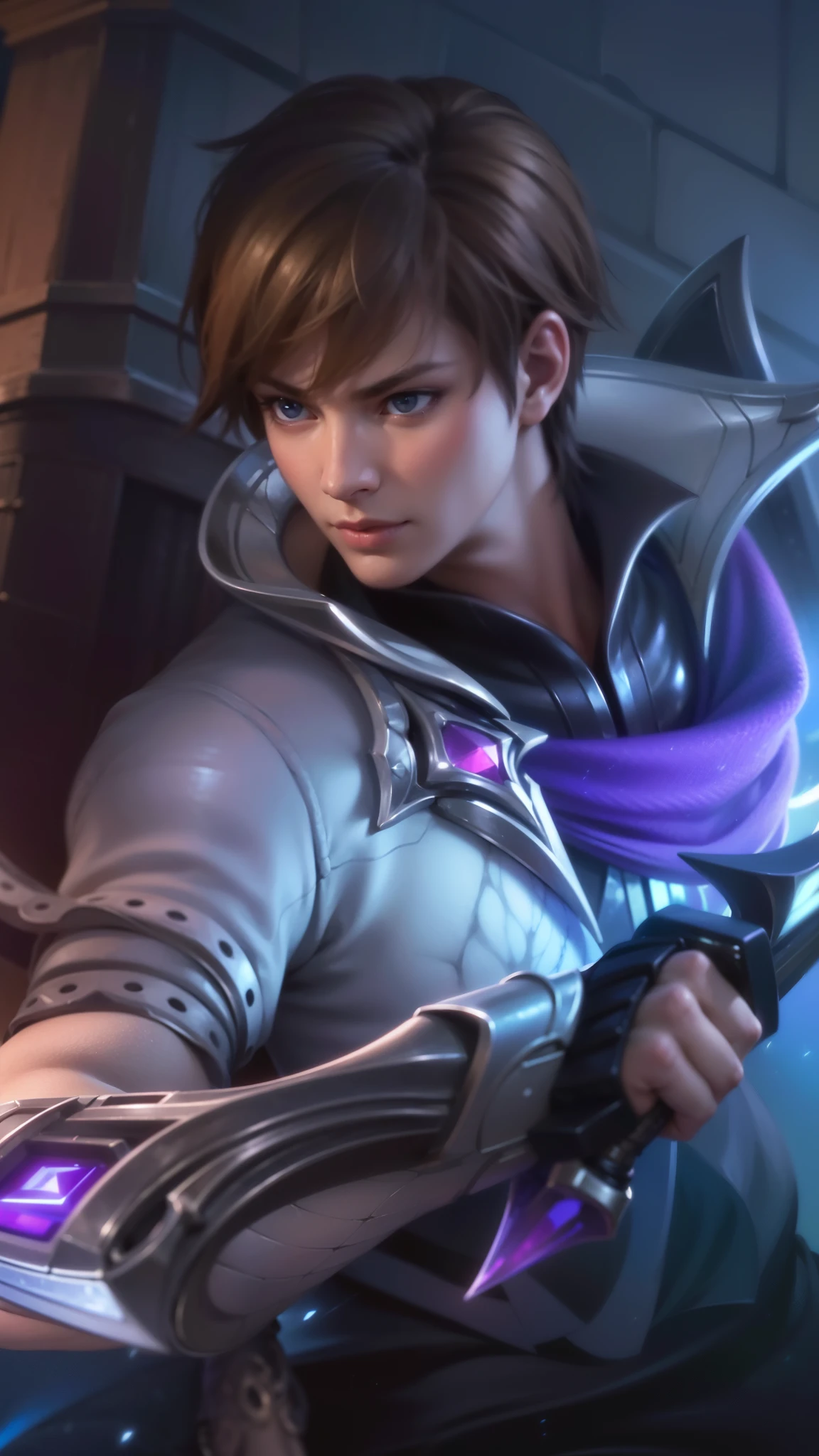 a close up of a boy holding a sword in a room, masterpiece, ((perfect eyes)) best quality, (semirealism:1.9), beautiful lighting, (extremely detailed CG unity 4k fhd wallpaper), High Detail, Sharp focus, dramatic outdoors, 1 boy ,19 years old, light blue eyes, 8k, ultra hd, ultra detailed texture, hyper realistic, masterpiece, detailed texture, detailed face, detailed skin, detailed lighting, (photorealistic:1.5), best quality, beautiful lighting, cinematic lighting, professional lighting, ultra highres, realistic, detailed hair, real hair, high quality, (realskin:1.5), extremely detailed, finely detail, ultra-detailed, glare.