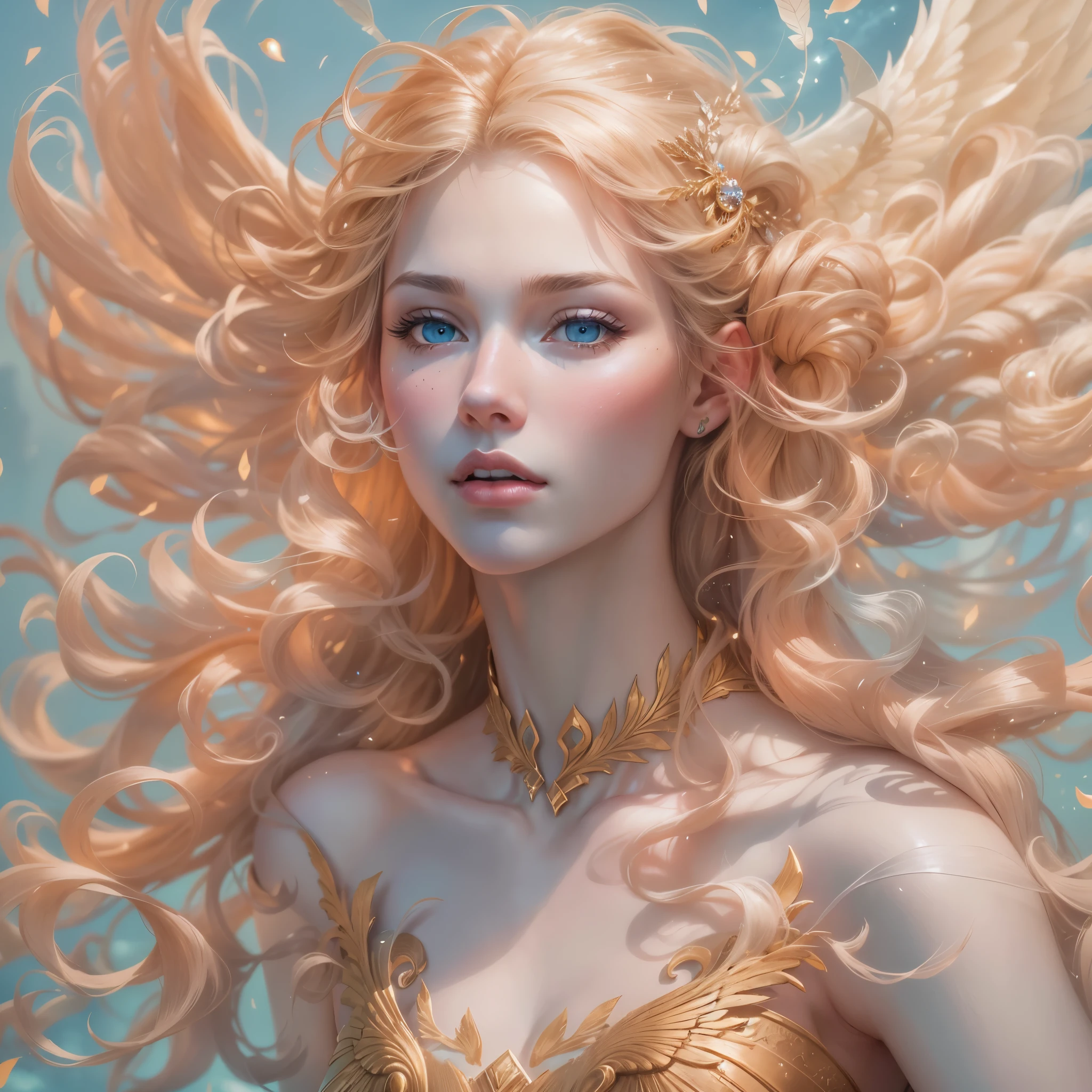 A masterpiece of the highest quality, photorealistic, extremely detailed, rendered with Octane and Unreal Engine, 8k HD, ultra-detailed, with realistic skin texture, of the highest quality, ultra-high resolution, raw photo, dramatic lighting, Unreal Engine, diffused light, dynamic pose.
BREAK
A female archangel with beautiful features may have an impressive, ethereal appearance that inspires awe and wonder in those who see her.
BREAK
She may have sharp blue or green eyes that seem to glow with an inner light, framed by long lashes that touch her delicate cheekbones.
BREAK
Her skin is porcelain-like, pale, with a soft rosy blush that accentuates her high cheekbones.
BREAK
Her hair is long and flowing, with strands of gold or silver that may sparkle like starlight under the sun.
BREAK
It may be styled in complex braids or loose waves that flow down her back, or pulled back into an elegant updo that showcases her graceful neck.
BREAK
Her wings are grand, with feathers as white as snow, shimmering with otherworldly light.
BREAK
They are large and impressive, giving her an aura of power and dignity, or perhaps delicate and intricate, reflecting her refined and elegant nature.
BREAK
In short, a female archangel with beautiful features is a vision of divine beauty, radiating grace, power, and wonder to all who see her.