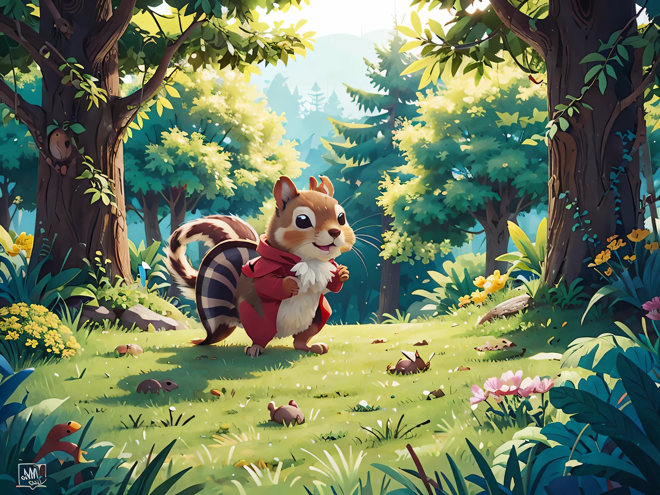 Sammy, the Squirrel in the red shirt, exploring a hill.