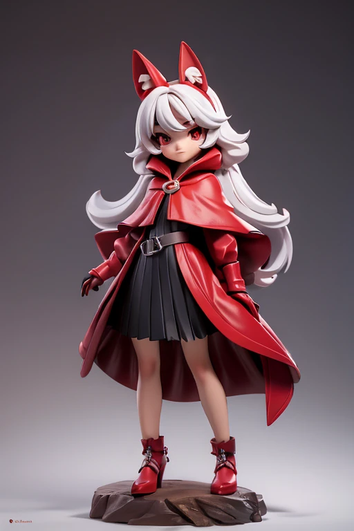 Little Red Riding Hood character redesign, estilo animado, 1 chica, cuerpo completo, moderno, cabello corto, anteojos, misterio, detective, Fondo blanco, Hoja de personaje, de moda, Buscando Veiwer