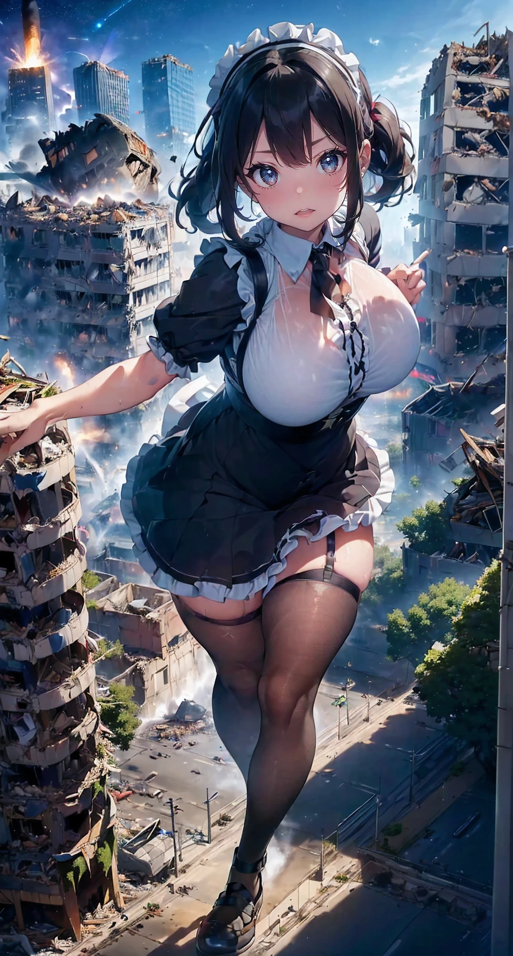 (((((((full body description)))))))、((((((Skyscraper at night))))))、(((((Azur Lane Cheshire))))),(((((embarrassed faceで叫ぶ))))),((((Running in a big stride)))),(((((Spread your legs apart))))),((((sweat))))、((((Clothes are see-through with sweat)))),tower crane、many street trees、cyber punk、skyscraper、megalopolis、Magical girl、magic circle、call、embarrassed face、blue eyes、lift up the skirt、pedestrian bridge、pure white pants、show panties、(((((Super super super traffic jam、So many cars、bus))))),city station、((((Freight train running on the tracks))))、truck、Urban hustle and bustle、Bustling city streets、((long legs))、(((Dark Hero))),((((maid gothic ruffles))))、A girl bigger than a building、background blur、Gulliver&#39;s Travels、alice in wonderland、city of rubble、(((((super huge breasts)))))、、、big breasts、big breasts、big breasts、((((plump thighs))))、((((plump thighs))))、Building fire、Giant girl sitting on the roof of a skyscraper、cigarette、((((Building explosion))))、(((((reach out your hand)))))、Ruins at the end of the century、((((Open your legs and show panties)))),Attack on Titan&#39;s A giant girl who moves the earth、(((Giant of Light))),A giant girl who moves the earth、The city of rubble at my feet、((((((((Rubble building at my feet))))))))、flying debris、(loafers)、low angle camera、high school girl、((((fighting pose))))、((((A big explosion at my feet))))、8ｋ、High image quality High image quality、nipple、A see-through shirt、((((Destroy the broken dwarf building with your legs)))),(((A crowd of fleeing dwarves)))、