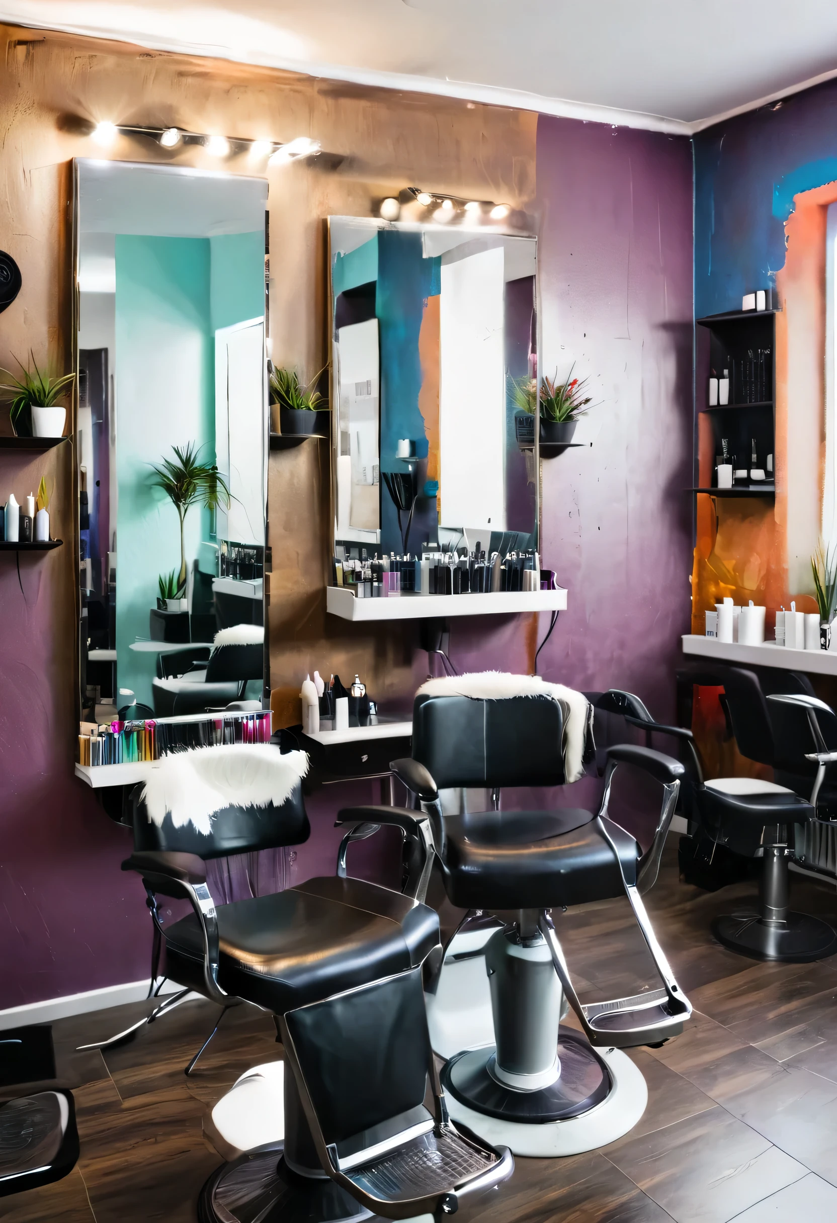Hair salon, Hairdresser in the foreground, Smiling hairdresser, Appointment book in hand, Open appointment book, Multiple appointments visible,Color-coded markings for different services, Background: Mirrors, styling chairs, hairdressing equipment,Professional and inviting ambiance