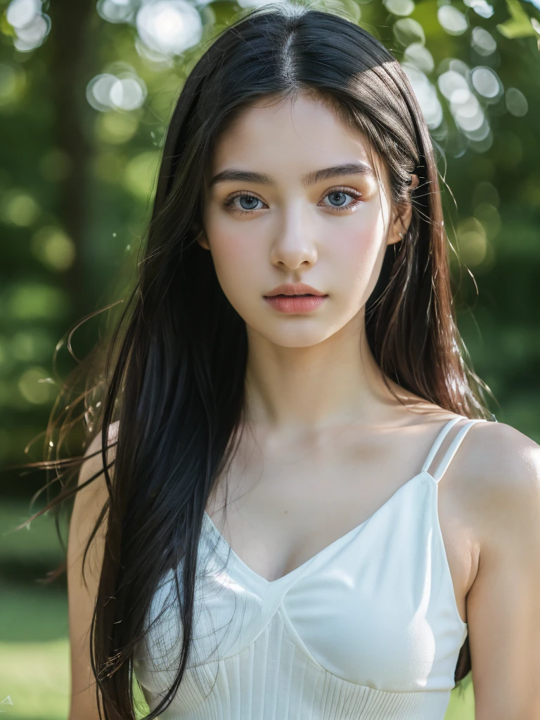 ( masterpiece, top quality, best quality,8k, girl,ultra detailed,raw photo:1.5),(photorealistic:1.4), (long black hair:1.5), (cinematic lighting), PerfectNwsjMajic, , Surrealism, UHD, ccurate, Super detail, textured skin, High detail, Best quality, dynamic angle, (high nose,White skin),[Beautiful blue eyes],[flat chest:large breasts:0.5],(1girl),(good anatomy:0.5)),(outside:1.5),