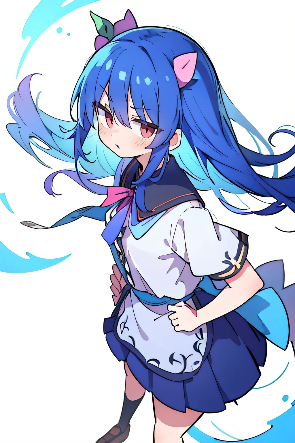 (masterpiece),best quality, expressive eyes, perfect face, 1girl,
 Put your hands on your waist,fair, Gorgeous,Japanese cartoons,girl,lola,Hina Angel, blue hair, blue haired, floating clothes,Grab your waist, Grab your waist, hands on hips , hands on hips,sit, sit on ground, Legs on the ground, flat chest