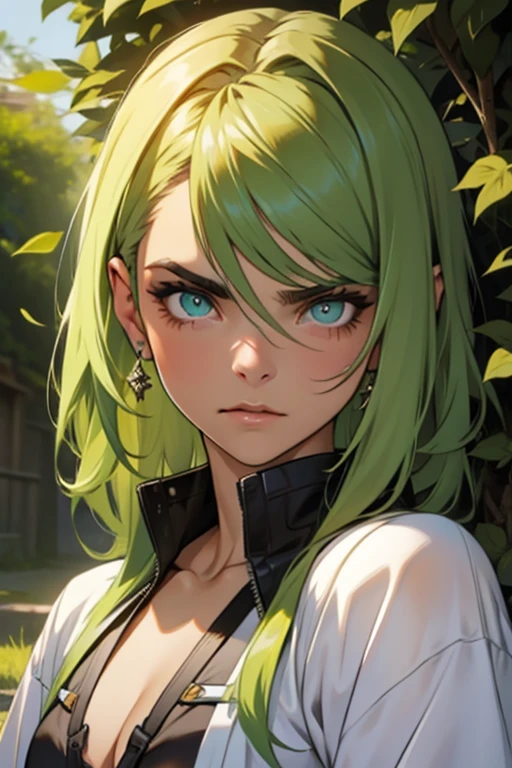 cara, cabelo longo cobre, olhos de cor verde