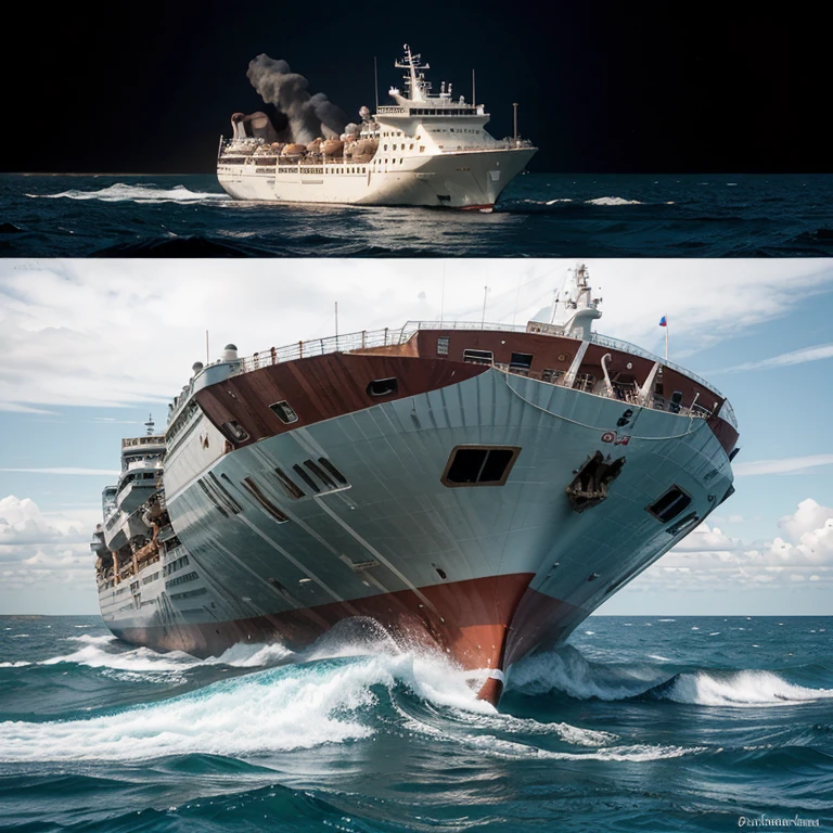 Draw an illustration or make an illustration about the following situation— Describe what happens when a ship’s intact buoyancy is breached. How does it affect the ship’s stability.