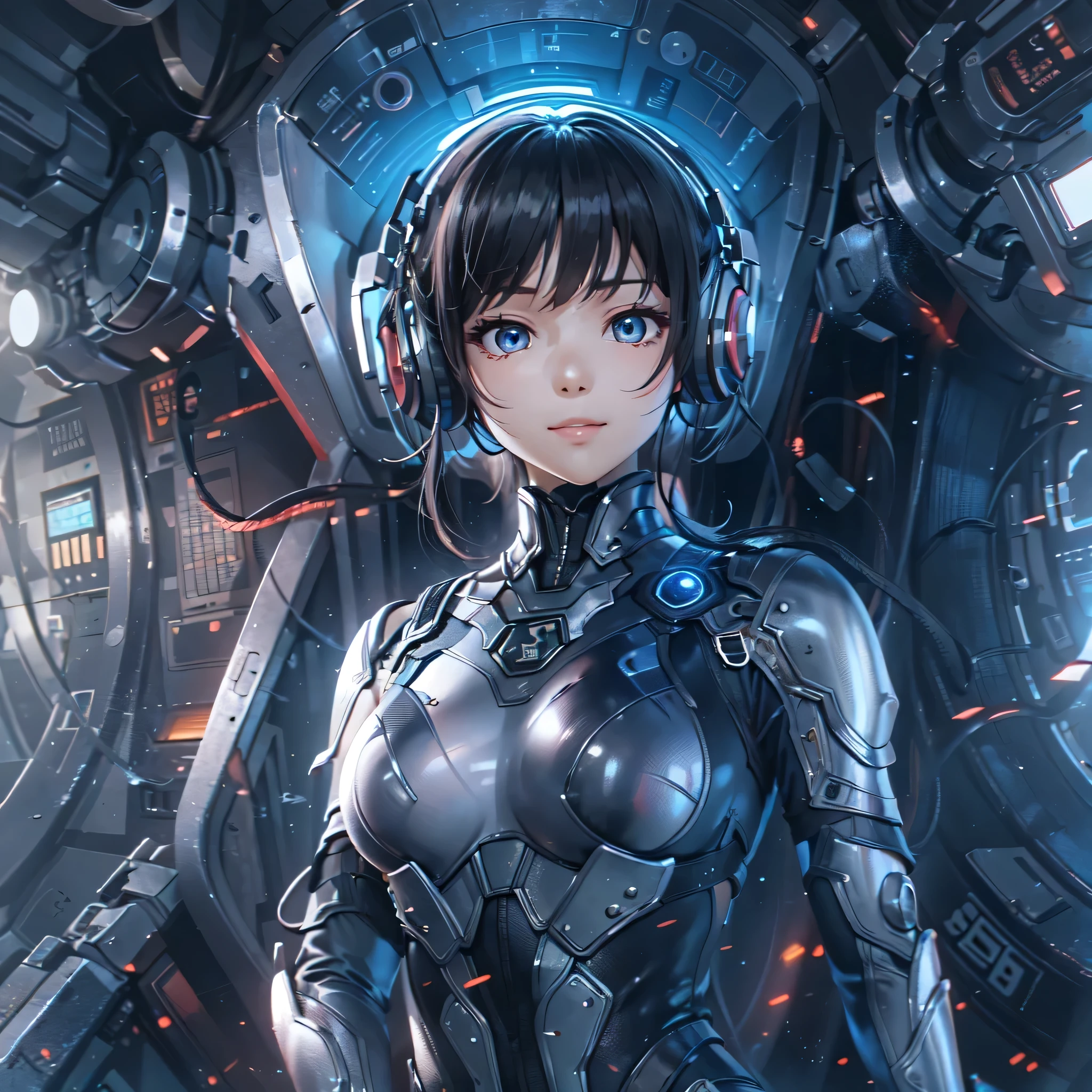 Tight navy and black pilot suit with enamel effect