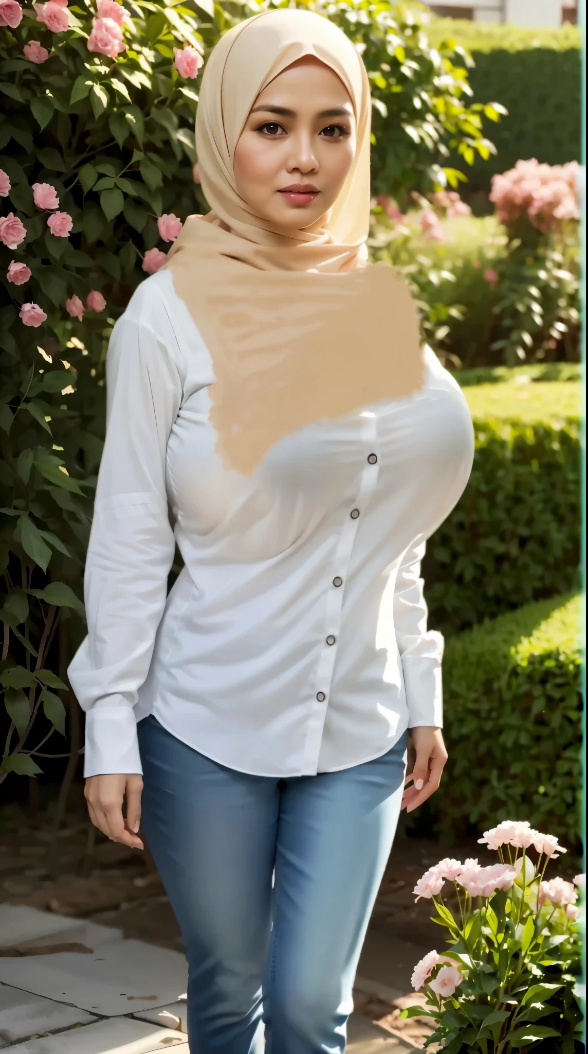 50 years Old, Hijab Indonesian mature woman, Big Tits : 66.9, Gamis, Breast out from her clothes : 1.9, at doctor office, Dark light, at Nighttime