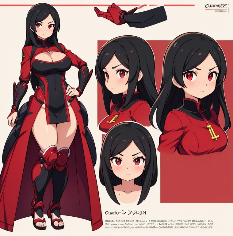 reference sheet, a close up of a cartoon of a woman in a red and black outfit, cutesexyrobutts, seductive anime girl, , extremely detailed artgerm, cushart krenz key art feminine, cushart kenz, biomechanical oppai, style artgerm, commission for high res, krenz cushart and artgerm