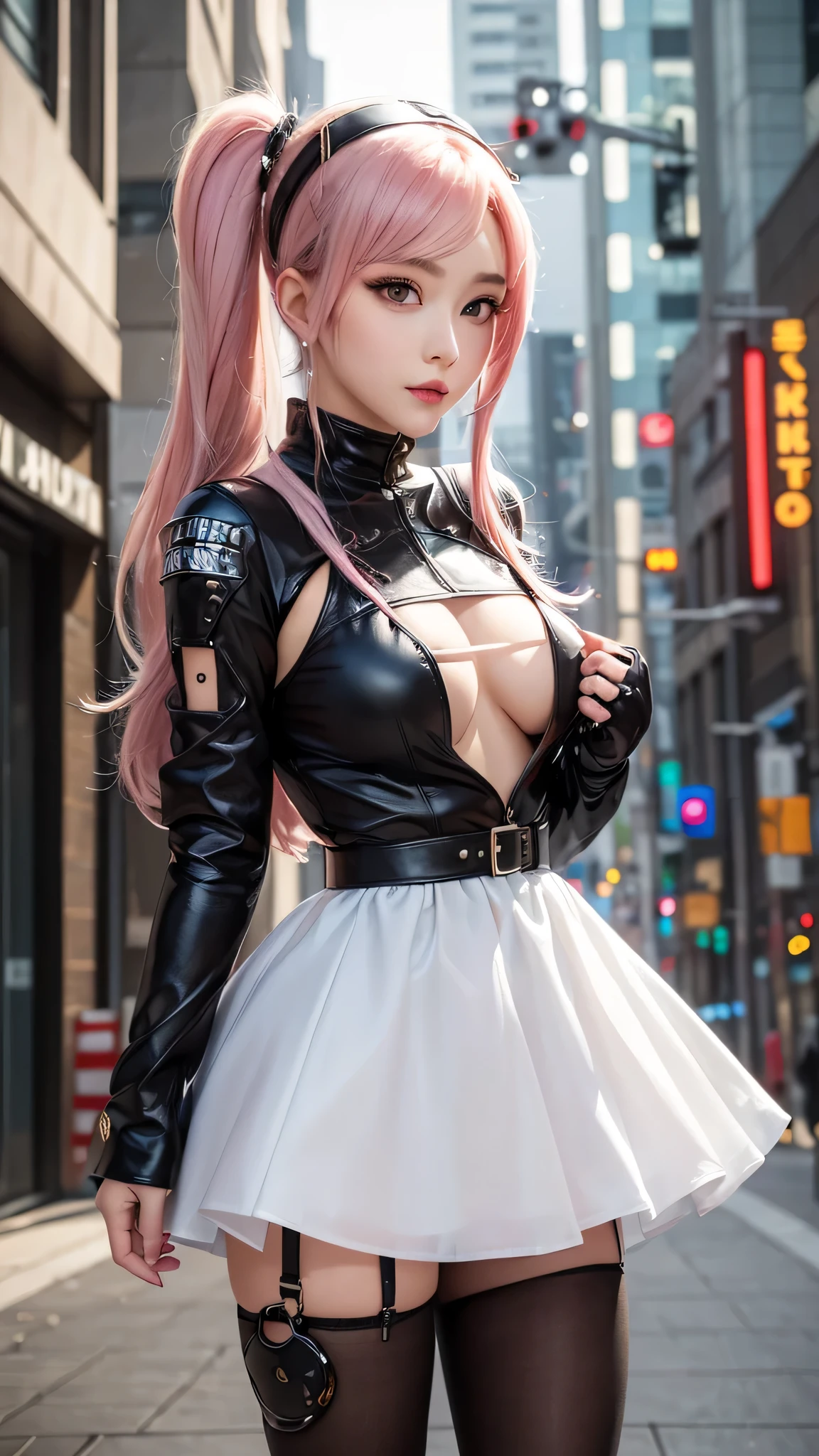 Anime girl wearing a dress and headband standing in front of a building, digital cyberpunk anime art, Digital Cyberpunk - Anime Art, anime cyberpunk art, cyberpunk anime girl, cyberpunk anime girl mech, anime style 4k, Best Anime 4K Kona-chan Wallpaper, cyber high school girl, cyberpunk anime art, portrait anime space cadet girl, future anime girl, Dreamy cyberpunk girl