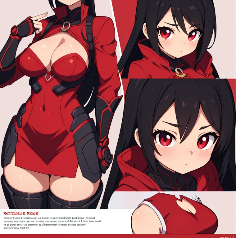 reference sheet, a close up of a cartoon of a woman in a red and black outfit, cutesexyrobutts, seductive anime girl, , extremely detailed artgerm, cushart krenz key art feminine, cushart kenz, biomechanical oppai, style artgerm, commission for high res, krenz cushart and artgerm