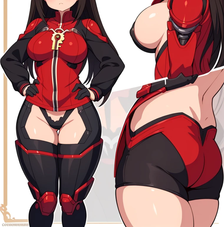 reference sheet, a close up of a cartoon of a woman in a red and black outfit, cutesexyrobutts, seductive anime girl, , extremely detailed artgerm, cushart krenz key art feminine, cushart kenz, biomechanical oppai, style artgerm, commission for high res, krenz cushart and artgerm