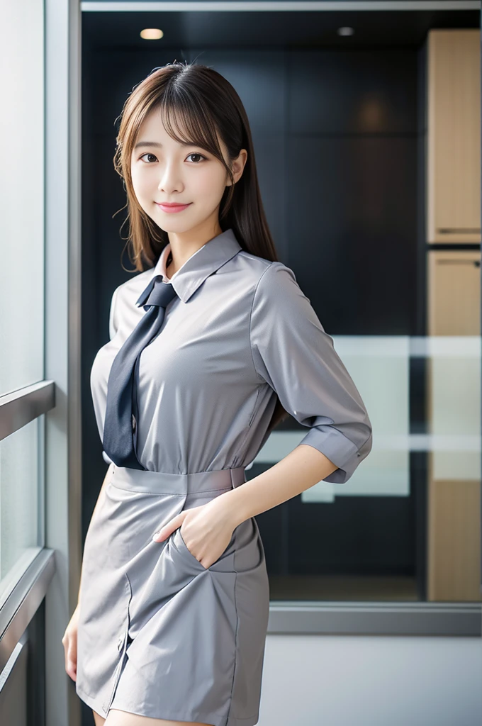 Japanese beauty、A slip is visible from under her office uniform., Not wearing a skirt, business clothes, woman wearing office dress, Work clothes, Work clothes, catalog photo, from me, Detailed image, business clothes装, Portrait Center, grey, Slip is visible、Chemise in sight