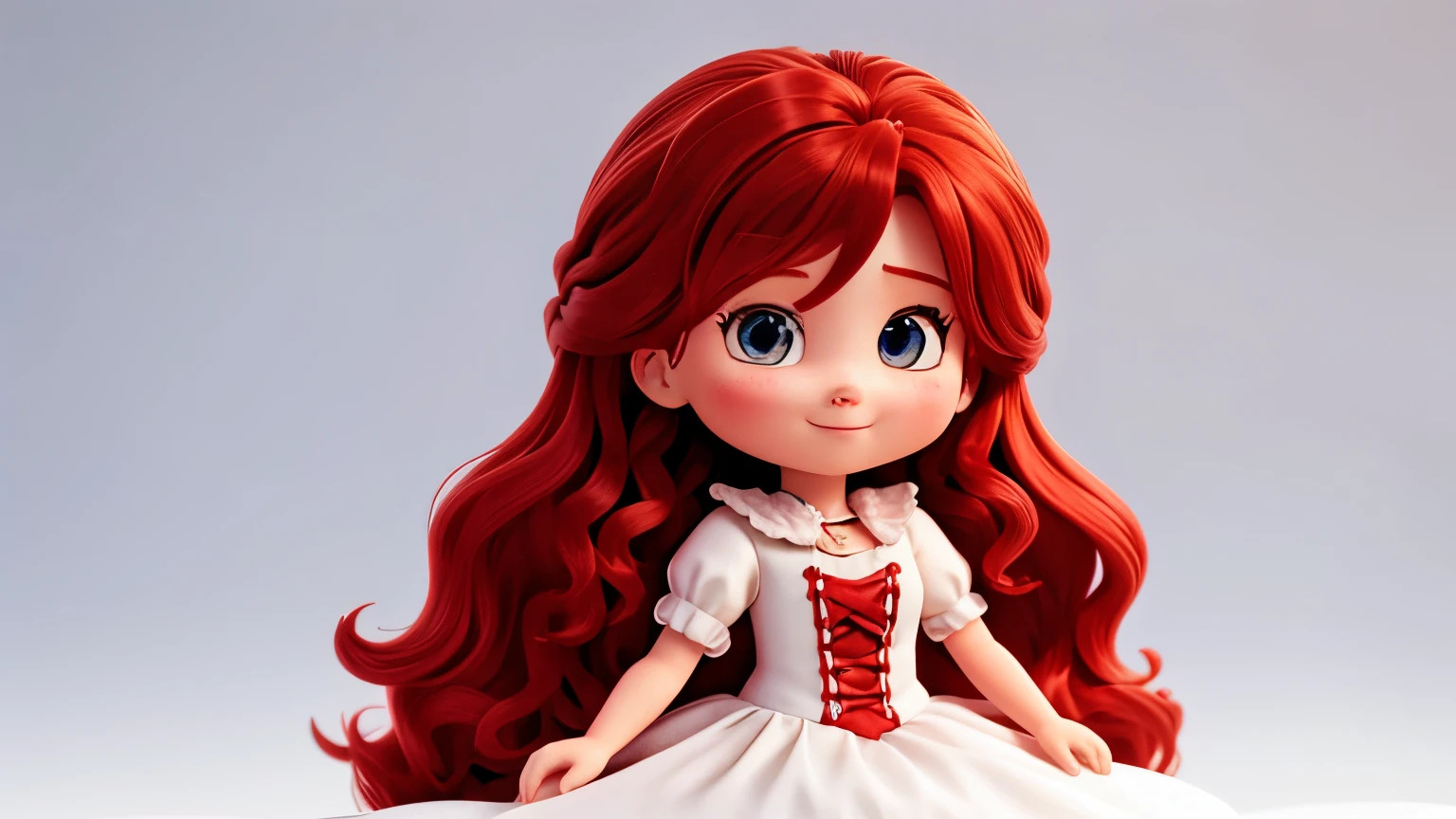 fluff ,redhead doll,white background