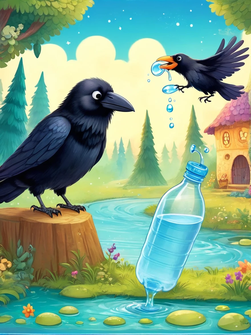 1 cute crow tries to figure out how to drink water from a bottle