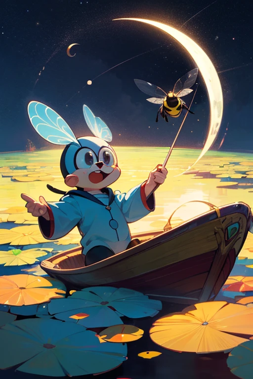 Draw a circle and a little bit Draw a circle and a little bit A wish comes out A bee, a bee, six numbers are spinning A UFO goes here and there and falls Two ponds are made When I float a boat on the pond A crescent moon rises in the sky When I put on a beard, it becomes Doraemon