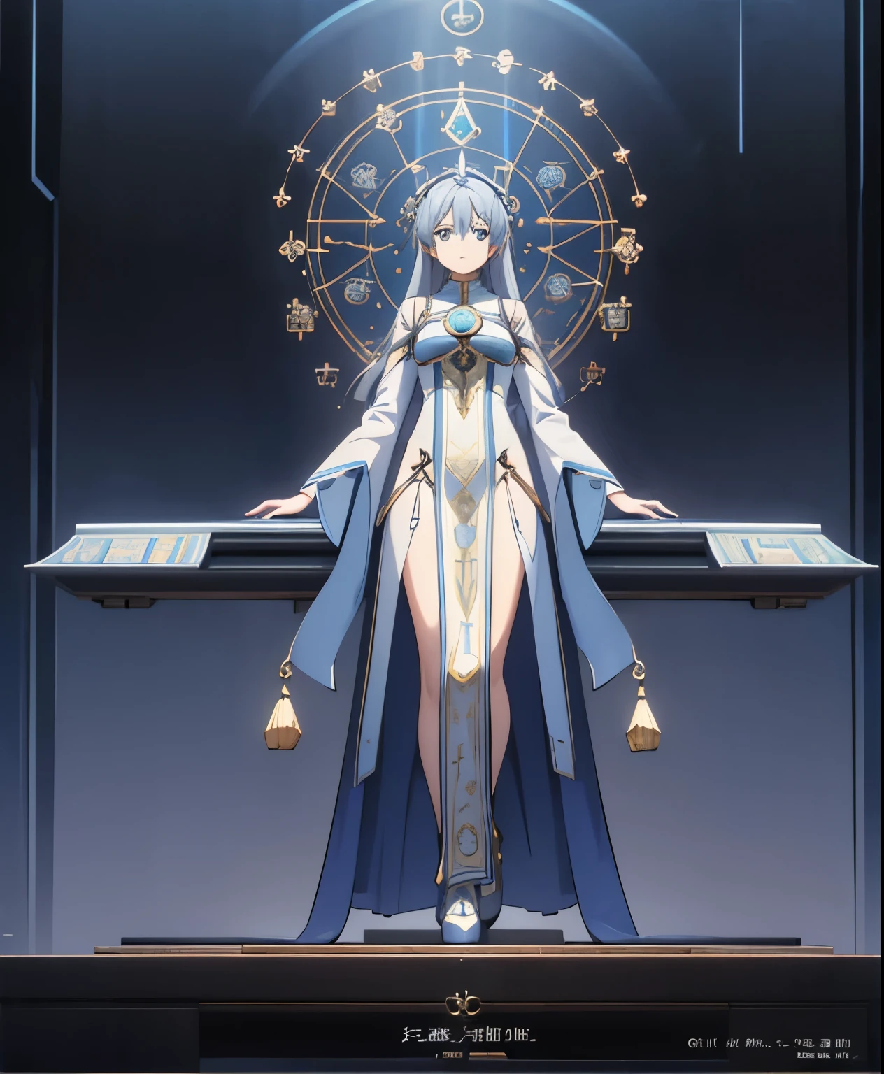 (masterpiece、最high quality、最high quality、official art、beautiful beautiful:1.2)、(1 girl:1.3)Hatsune Miku、twin tails,big breasts,((full body esbian))1 girl,stand position,full body esbian,I can see the whole body, alone,Telepathic Woman, Machine body, cyber punk, The body is mechanical or prosthetic, advanced technology, long silver hair, The aircraft is painted silver,cyber punk design, the eyes are bright blue, 繊細なcyber punkメイク, Advanced technology cane, Deep covering, (Impressionism: 1.4), (tarot: 1.3), Alphonse Mucha, full length, no background, eye reflection, high details, gothic art, Baroque Motion Blur, ray tracing, reflected light, multi view, perspective, ultra wide angle, table top, anatomically correct, Super detailed, high details, high quality, Wearing goggles,she keeps her mouth open,hair standing on end