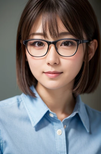 (best quality,8K,highres,masterpiece:1.2),ultra-detailed,realistic:1.37,portraits,Japanese language,1 female,30 years old,155cm tall,pure atmosphere,clean atmosphere,soft atmosphere,gentle atmosphere,sociable person,working in a company,corporate uniform,short hair,wearing glasses