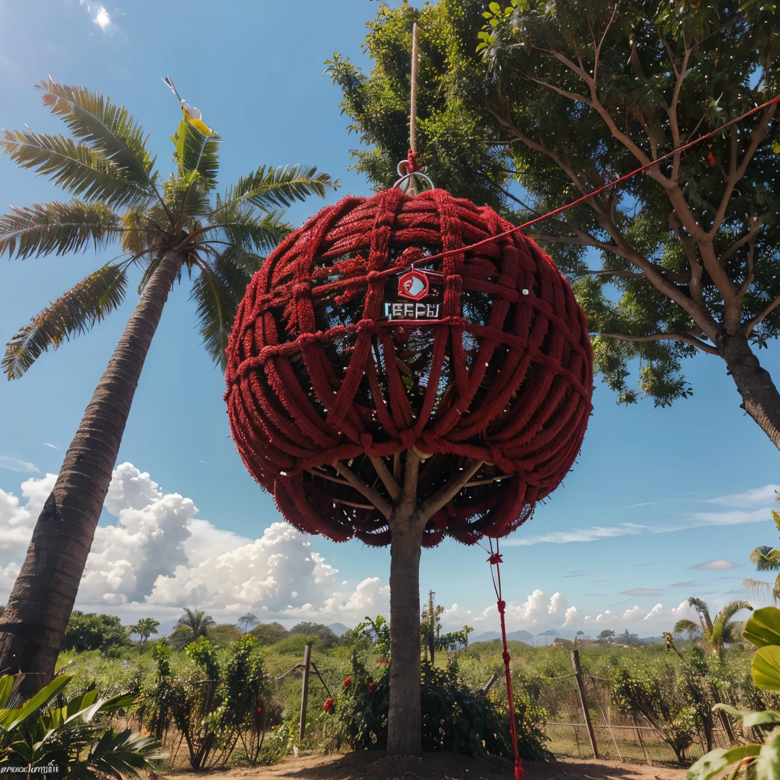 Eu quero uma logo pra uma empresa chamada "a rede" let it be a red net tied to an açaí tree.