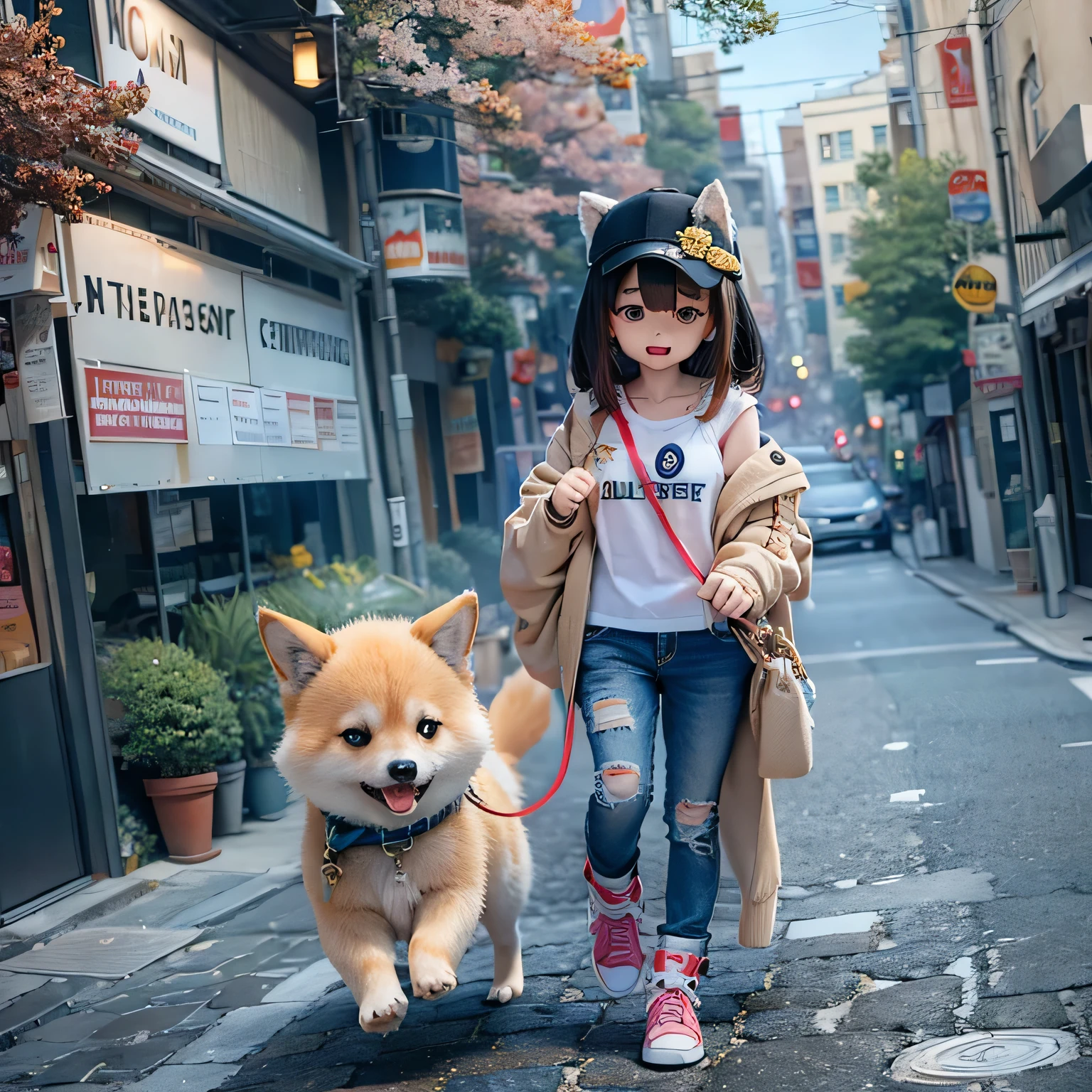 shiba inu girls chibi Walking on a leash with girls