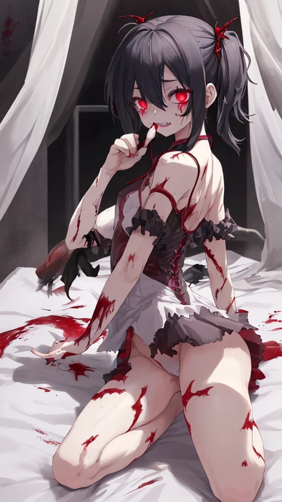 Zombie little girl，With vampire teeth，lie on the floor，exposed胯部，white transparent，凸起sexy的，There are on the street，watch，Spread the joy of leg presses，Clothes are tattered，There are bite marks on the body，View from the side，pained expression，sexy的，Lordosis and kyphosis，Half-kneeling position，His whole body is covered with blood，crazy，Bite marks all over the body，Skin changes，Grow claws，The main character is biting another ，Grow fleshy wings，Grow a fleshy tail，youth，Junior High School Girl，open，Exaggerated expression，legs spread apart，exposed胯部，Wearing gymnastic clothing，exposed，yandere，Blood-colored clothes，lean down，forward and backward，sexy，charming，Scene，best quality，dark background，loli，Gothic，Have vampire blood，Grow vampire wings，Grow a vampire tail，Sharp teeth,exposed最里面的裤子，Someone pinched my tail.，exposed了舒爽的表情，Blushed，cute，Small，on hotel bed，The body is tied up with ropes，The body lies on the bed，Support your body with your hands，Kneel on the bed with your legs，Look at her from behind，The body is full of milky white liquid，Bleeding from under my ass
