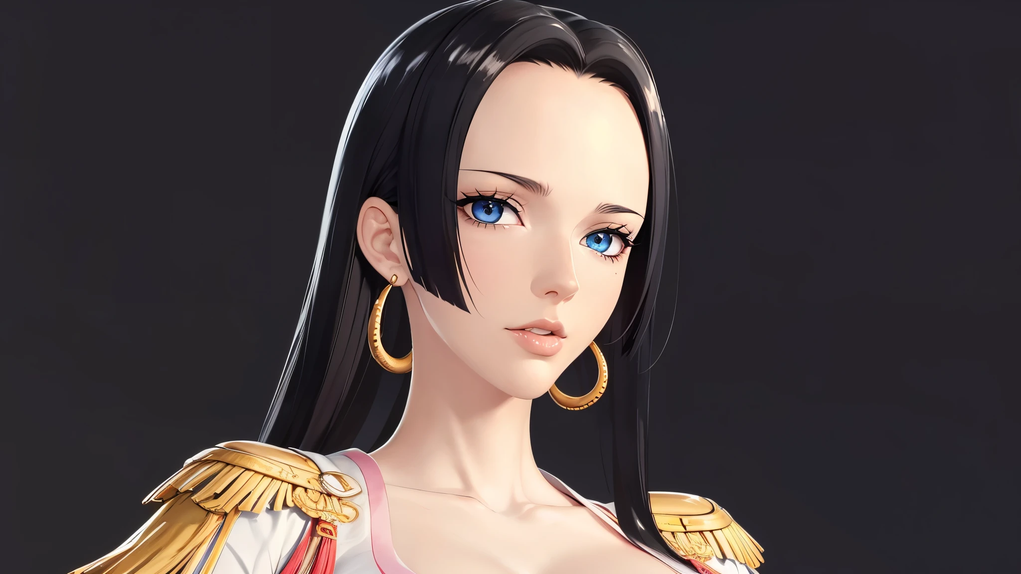 （（（完美figure，figure，cheongsam （（（boa hancock，Dark long hair, combed with a chiffon hairstyle, slightly wide forehead smooth and flat, deep blue eyes, slender and delicate corners of the eyes, almond eyes exuding a hint of coldness, nose bridge high and straight, nose small and delicate, lips soft without any wrinkles. Wearing a pair of snake shaped golden earrings under the ears）））((masterpiece)),high resolution, ((Best quality at best))，masterpiece，quality，Best quality，（（（ Exquisite facial features，looking at the audience,There is light in the eyes，(sticking out tongue, opening mouth)，））），型figure:1.7））），（（（Interlacing of light and shadow，huge boobs））），（（（looking into camera，black background，hentai full nelson(sex position)）））