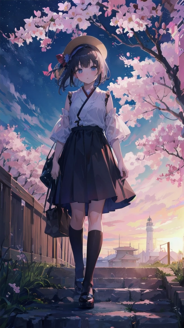 見上げるgirl シーン 1: Shadow of cherry blossoms at dusk A girl standing quietly with the sky behind her, of blue color. 彼女の目の前にそびえ立つのはバベルのtowerと呼ばれる巨大なcherry blossomsだ. shape, Like piercing the clouds, It'nice'How to get to the skies. girl'視線はcherry blossomsの頂上に向けられている.. tower, Bathed in the morning light, Creates a fantastic atmosphere. cherry blossomsの表面には複雑な模様が刻まれている.. old-fashioned. girl seemed to sense something deep within the cherry blossoms.. Is it a memory of a classic story?、Or is it a longing for an unknown fantasy world????? Scene 2: Starry sky memories, Countless stars twinkle in the blue sky、少女はtowerの頂上に立つ. At her feet, The city lights shine like jewels. girl takes a deep breath. 春風の匂いとtowerの古い匂いが混じる. girl'A famous story played out in my head.... girl read a story of adventure and friendship.。 . The main character of the story, girlのように, バベルのtowerに登りました. There, She met her friends、Overcoming various difficulties. one day、The girl had a dream。, Like the main character, I'Let me'go on an adventure. Scene 3: 朝焼けの約束 朝日の光がtowerを照らす頃、少女はtowerを出た. Please reconsider, towerは朝日に輝いて神々It even seemed. 少女はいつかまたこのtowerに登ると決めた. And she, She vows to tell the rest of the story. step by step, girl walked into the future,cherry blossoms,散らばるcherry blossoms,beautiful sky,black hair,short bob,underwater,In the water