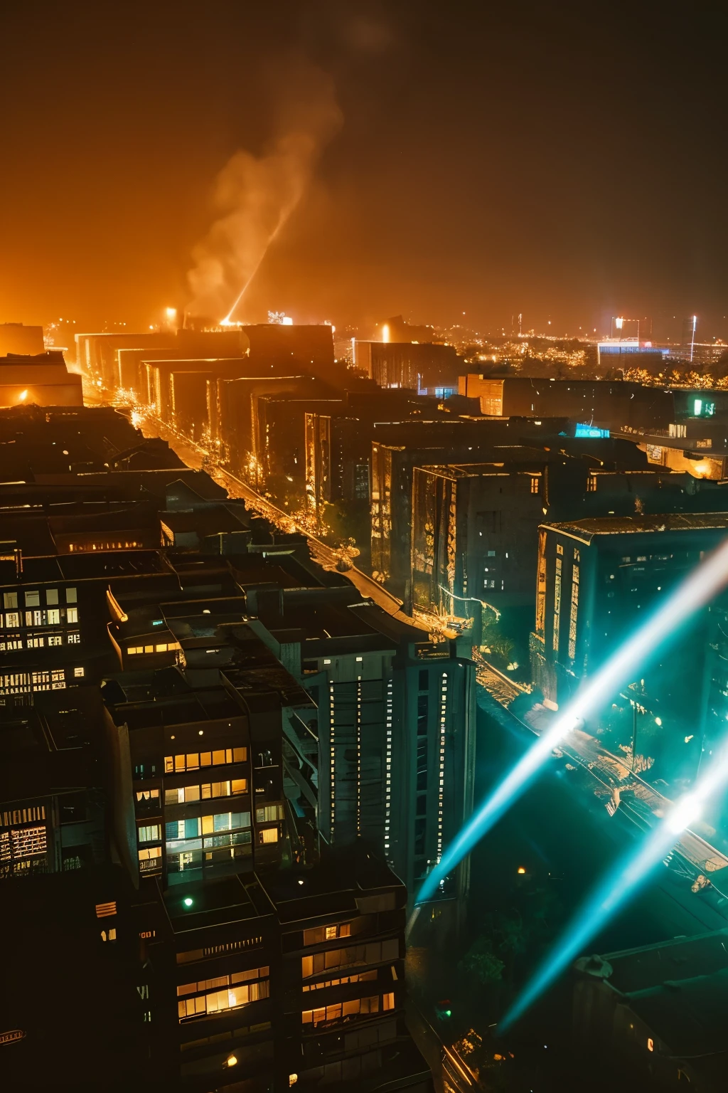 industrial city, surround with a wall, steampunk. There is an inn, residential place, ((airship)) In the sky, City Gate, rusty and heavy, cigarette, cigarette突, factory, gear, mechanical, tall building, tower, power of steam, steam pipe, street light, (bird's eye view), (at night, starry sky), (heavy rain), (intersection), (cinematic lighting:0.8, Super detailed, bloom)
